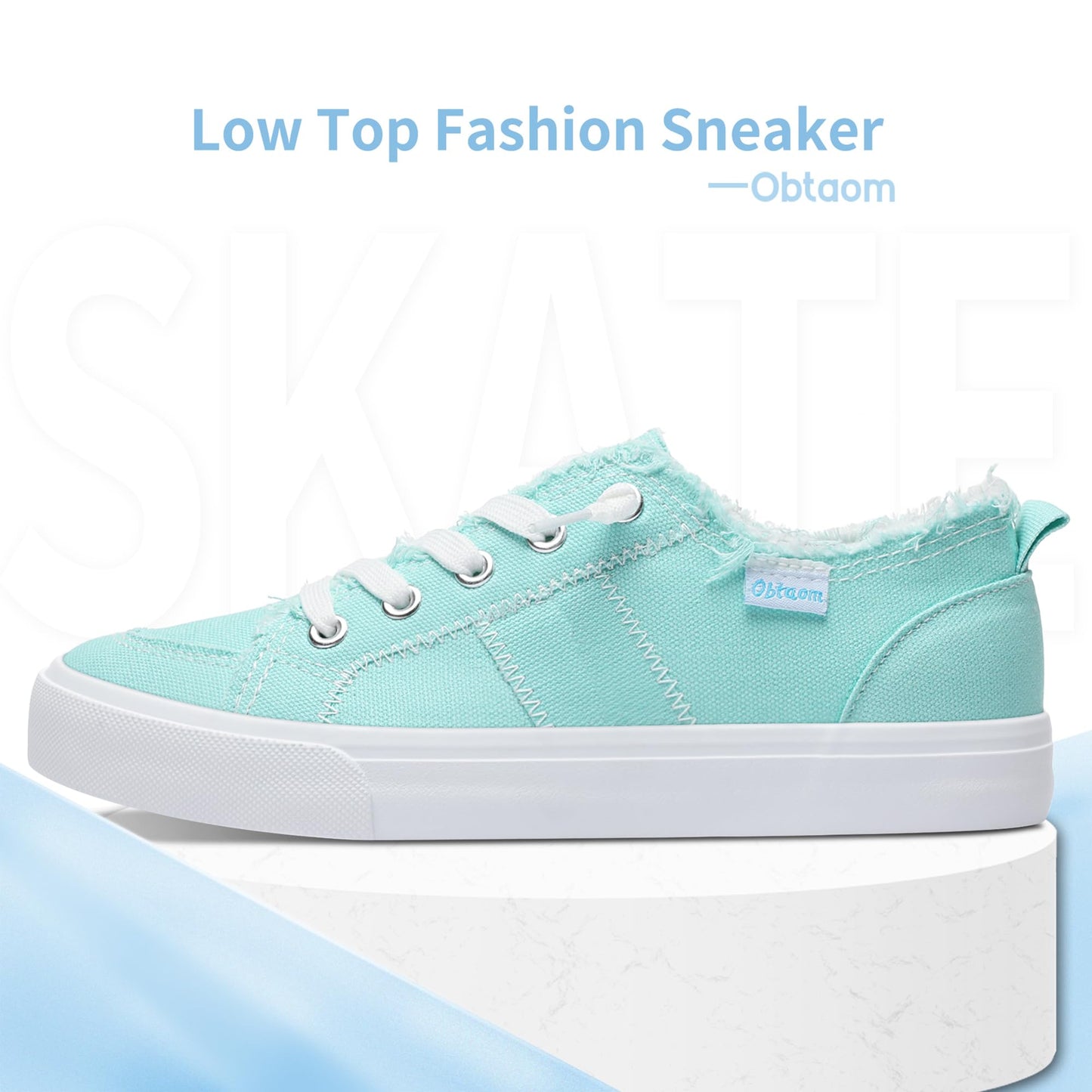 Obtaom Women's Play Fashion Sneaker Comfortable Canvas Slip on Shoes Washed Canvas Flats(Light Green,US8)