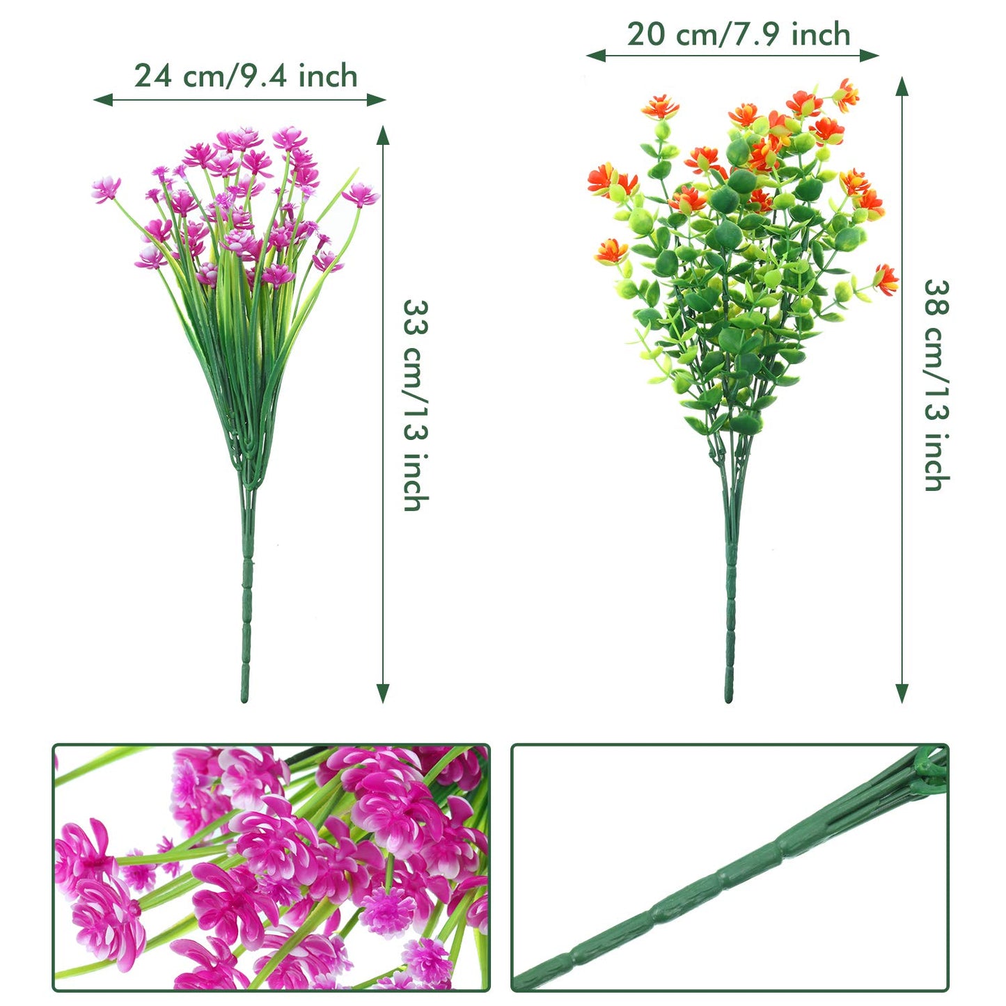 12 Bundles Artificial Flowers Outdoor, UV Resistant Faux Artificial Plants Shrubs Plastic Flower Bulk for Hanging Planter Porch Window Home Wedding Fall Summer Decor (Yellow, Orange, Fuchsia)