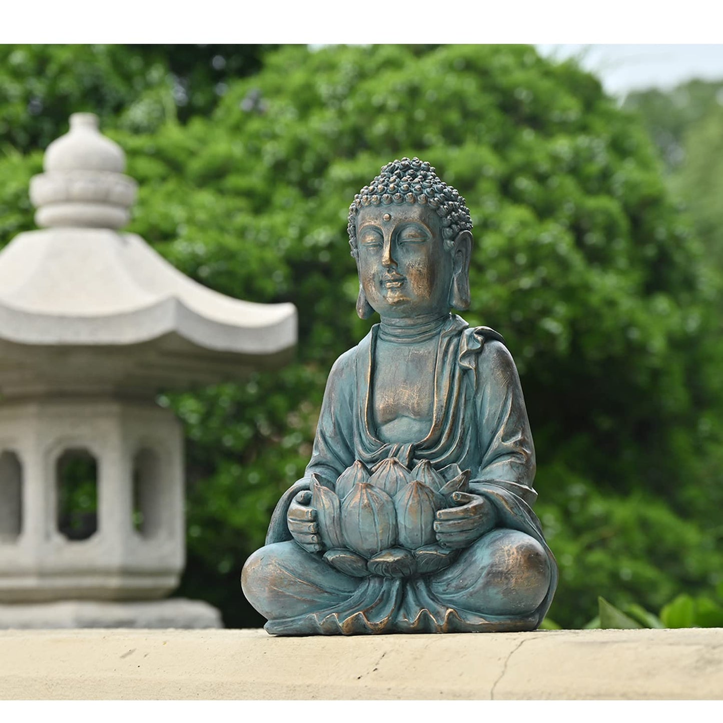 TERESA'S COLLECTIONS Meditating Buddha Statue for Garden Decor with Solar Lights, Large Resin Outdoor Statue Garden Sculpture Figurines for Home Patio Lawn Yard Decorations 12.6''