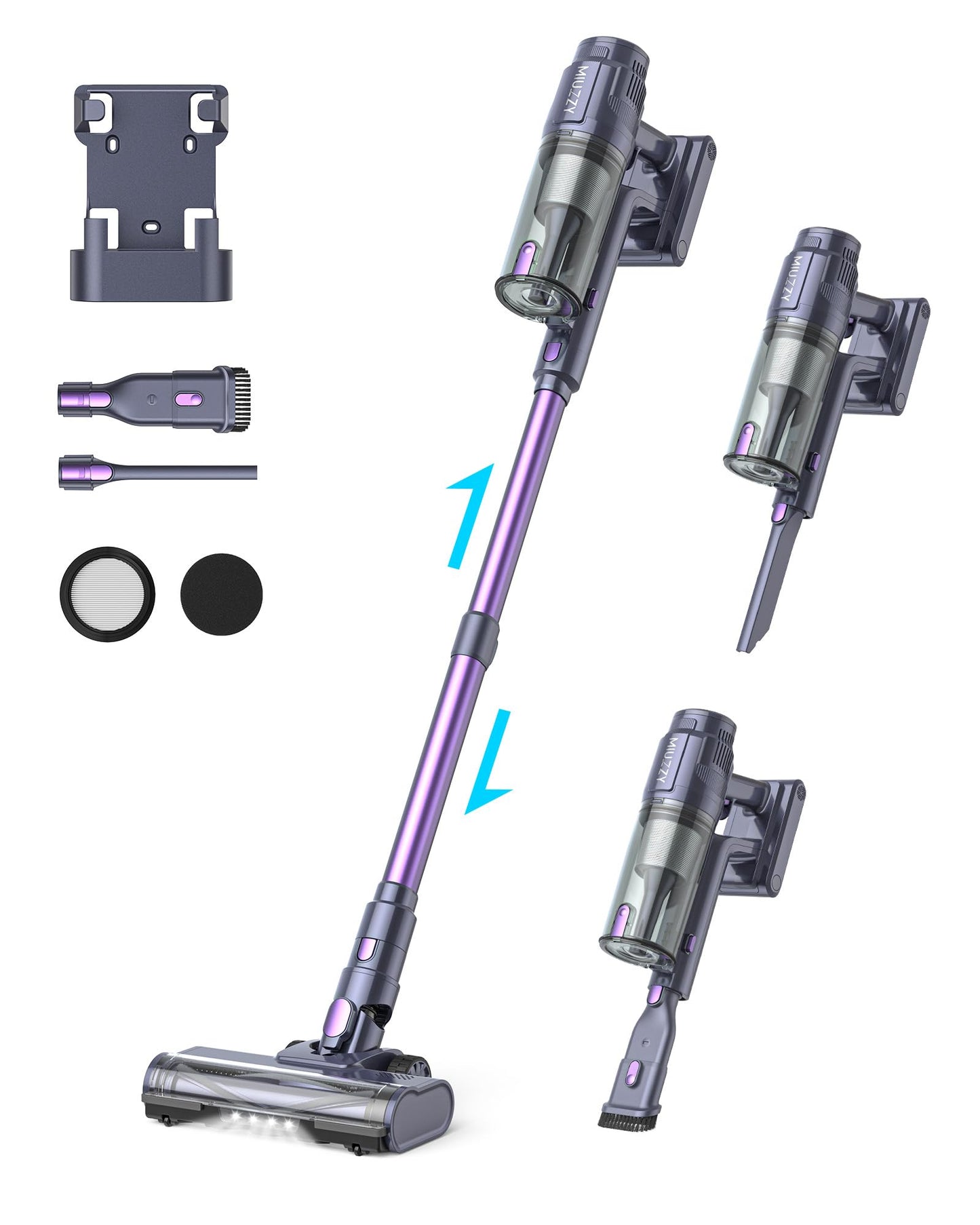 MIUZZY Cordless Vacuum Cleaner, 25Kpa Brushless Vacuum Cleaner with Touch Screen, Up to 50 Mins Runtime, Lightweight Vacuum for Carpet, Home Hardwood Floor and Pet Hair