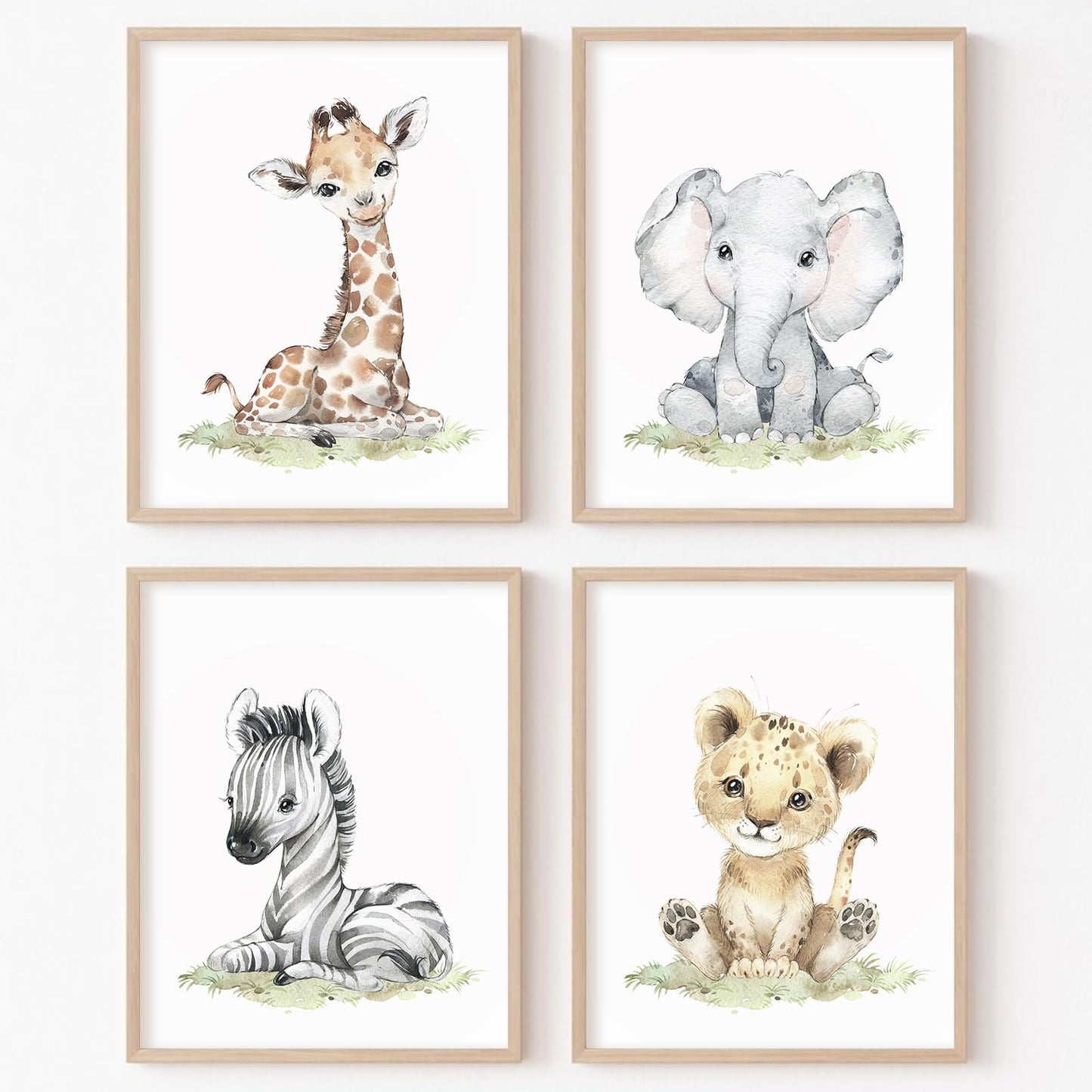Safari Nursery Wall Art Decor Baby Animal Canvas Wall Art Woodland Nursery Wall Decor Kids Jungle Animal Pictures Safari Giraffe Elephant Tiger Prints for Room Bedroom Set of 4 12x16 Inch Unframed