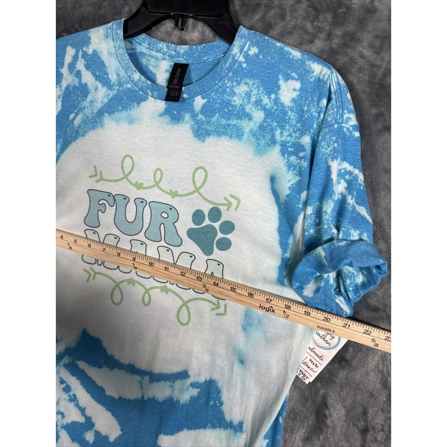 Women’s Dog Mom T Shirt “Fur Mama” Dog Lovers Blue Tye Dyed Shirt Adult Large