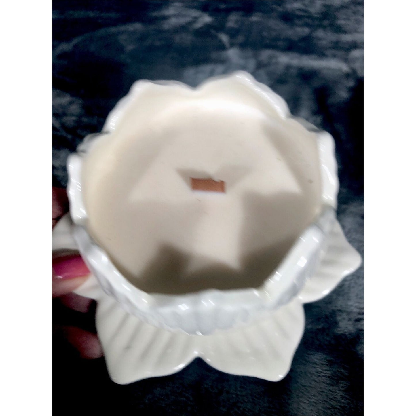 Hand Poured Candle Vintage ironstone lotus Vessel Scent Sugar Cookie Wood Wick