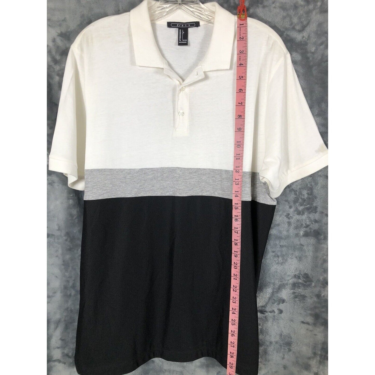 2 / Men Polo Shirt White/Black/Gray Size L Color Block