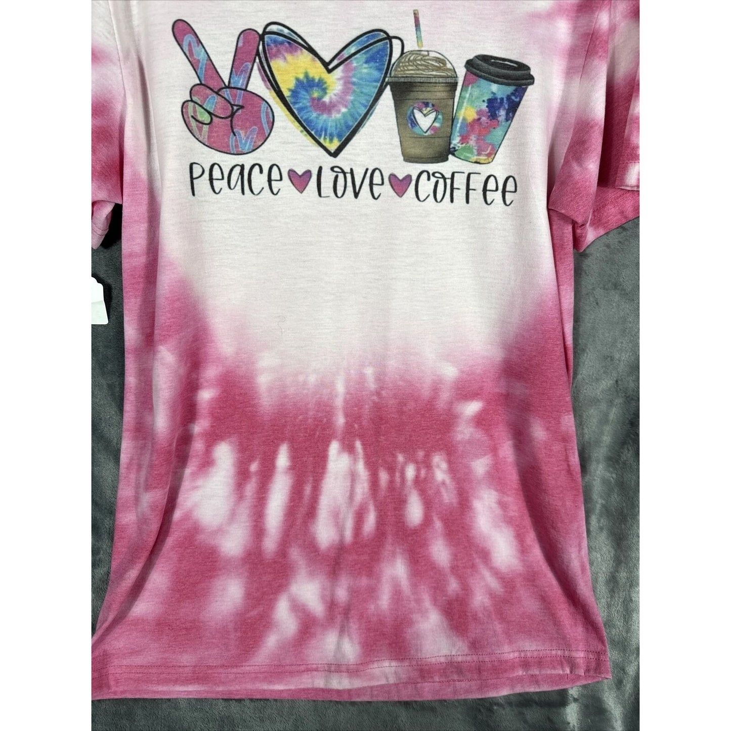 Glidden Shirt Peace Love And Coffee Women’s T-Shirt Pink Hippie Vibes Medium Top