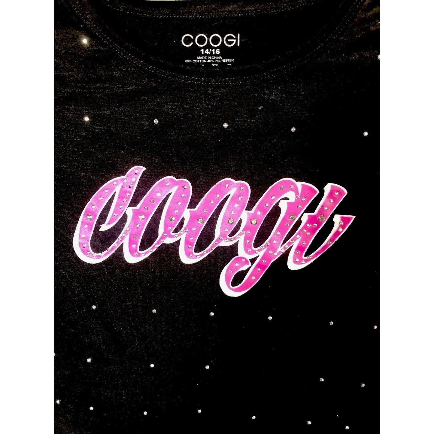 COOGI T-Shirt Black Pink White And Teal Studded Girls Size 14/16