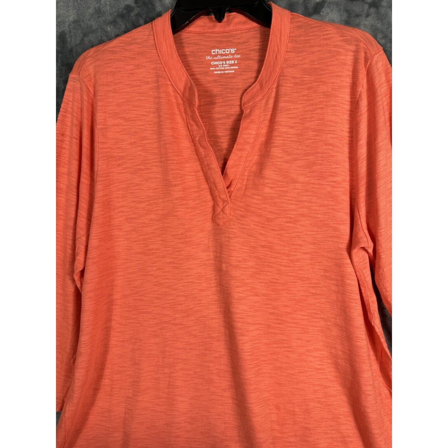 Chico’s The Ultimate Tee Women's Top Size 2 Large Orange 3/4 Sleeve