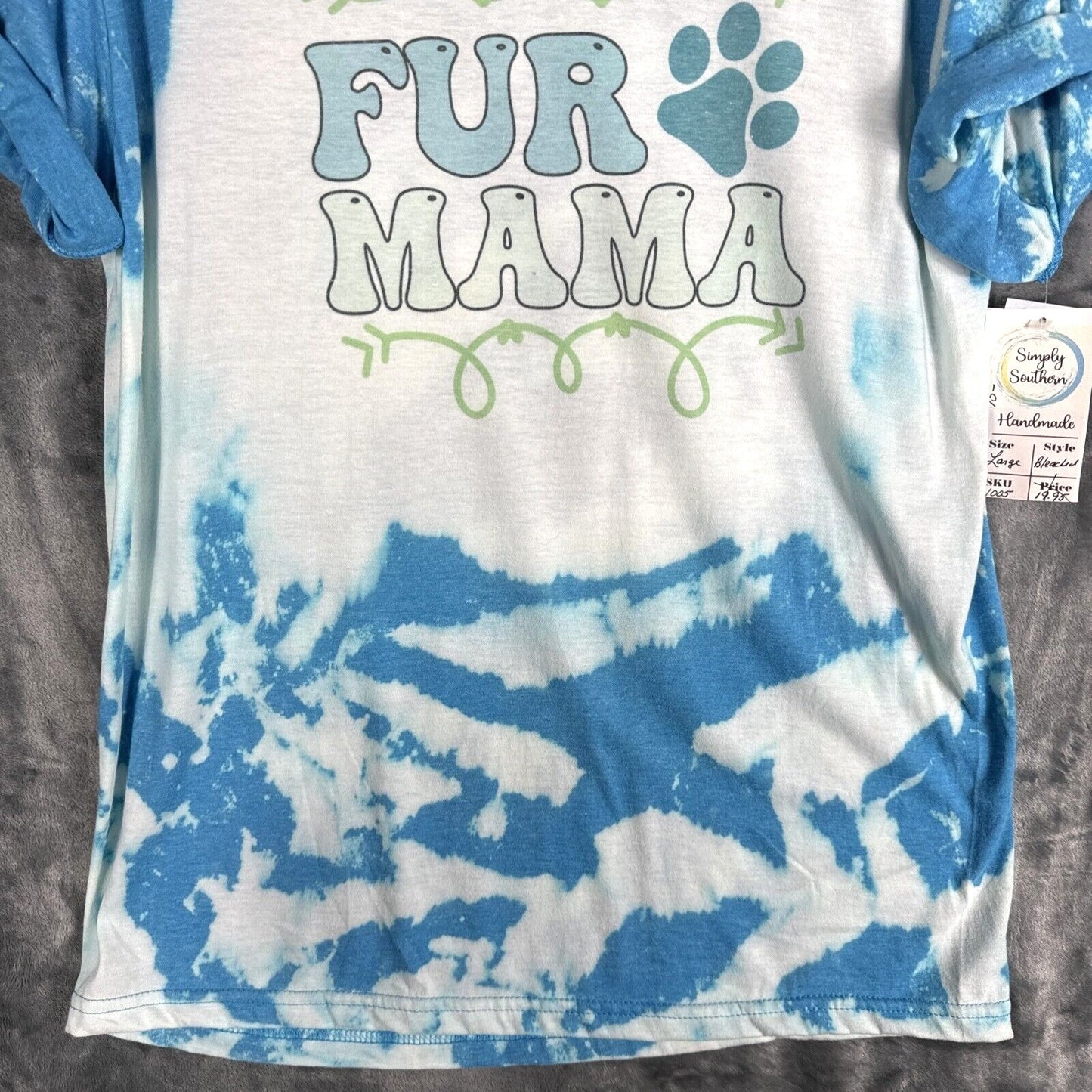 Women’s Dog Mom T Shirt “Fur Mama” Dog Lovers Blue Tye Dyed Shirt Adult Large