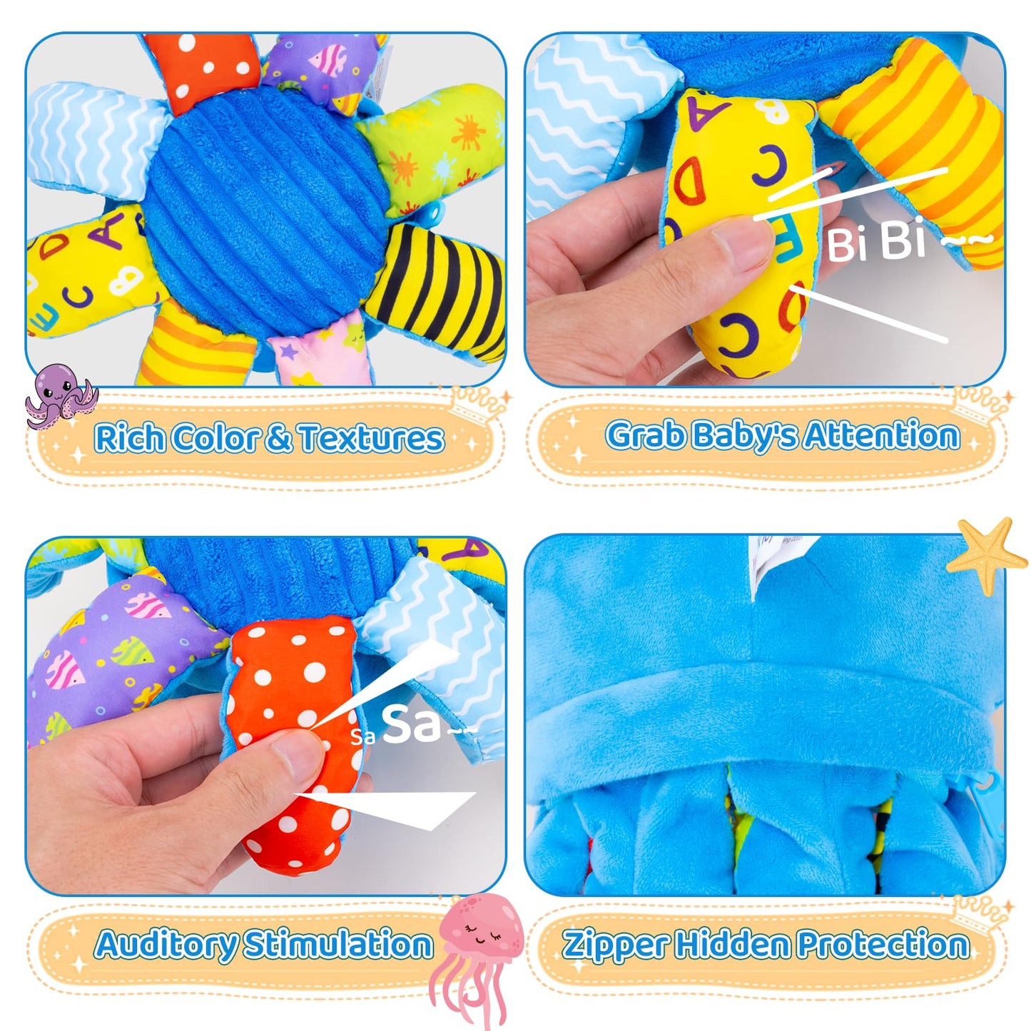 Baby Toys 6-12 Months, Musical Crawling Bouncing Octopus Plush Toys 12-18 Months, 50 Songs & Recording Feature, Interactive Toddler Toys Age 1-2 Tummy Time Toys for 1 Year Old Infant