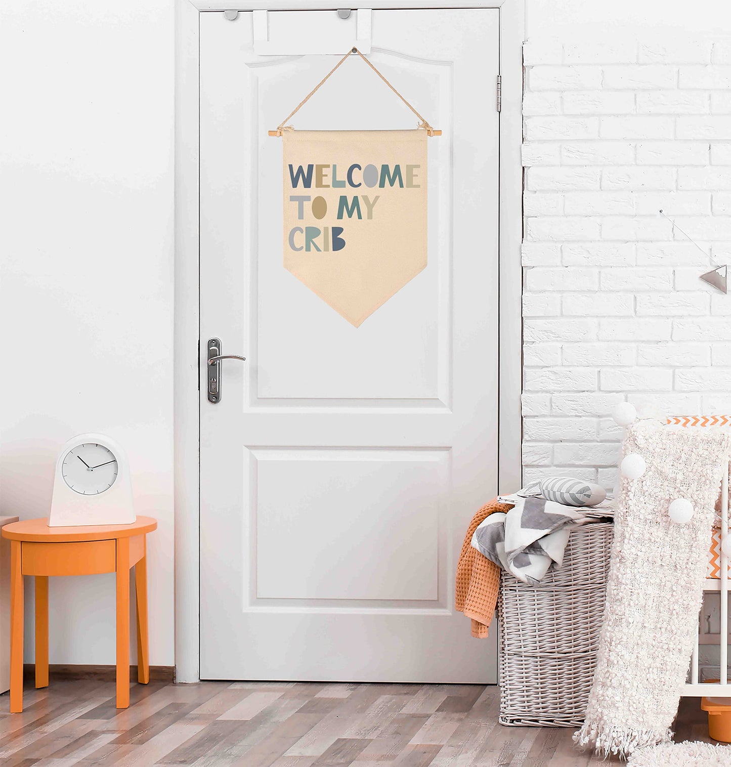 Boys Nursery Gift-Welcome to My Crib- Canvas Hanging Pennant Flag Banner Wall Sign Decor Gift for Nursery Baby Kids Boy Newborn Nephew Teen Bedroom Playroom Front Door- Birthday Christmas Gift
