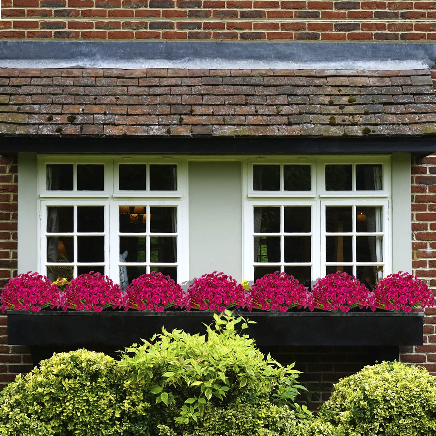 15 Bundles Artificial Flowers UV Resistant Outdoor Plants No Fade Faux Plastic Shrubs Fake Silk Flowers Window Box Garden Porch Home Decoration(Fuchsia)