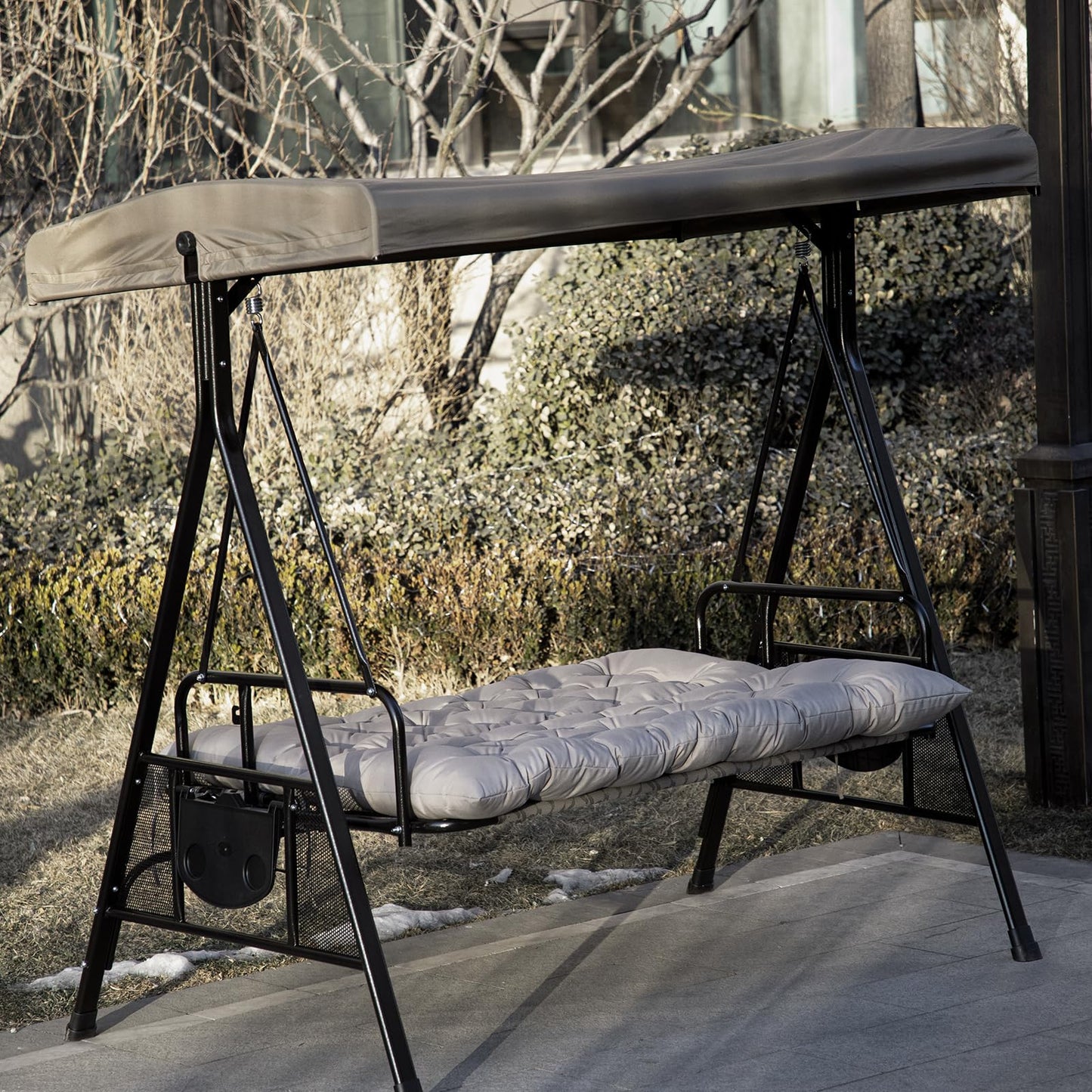 GPQAWER Outdoor Swing Cushions,Waterproof Swing Cushions 3 Seater Replacement with Backrest,Outdoor Thickened Bench Cushion with Ties for Porch,Patio,Backyard,Garden and Lawn (Khaki 60 * 40 in)