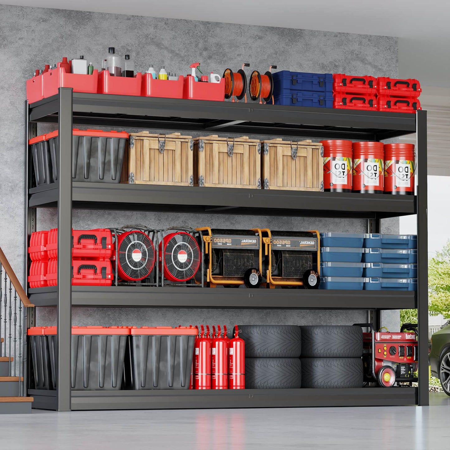 PMKES 67" Wide Garage Shelving Unit, 67" W x 24" D x 68" H, Heavy Duty Garage Storage Shelves,3500 LBS Capacity, Industrial Adjustable Shelves for Basement Warehouse