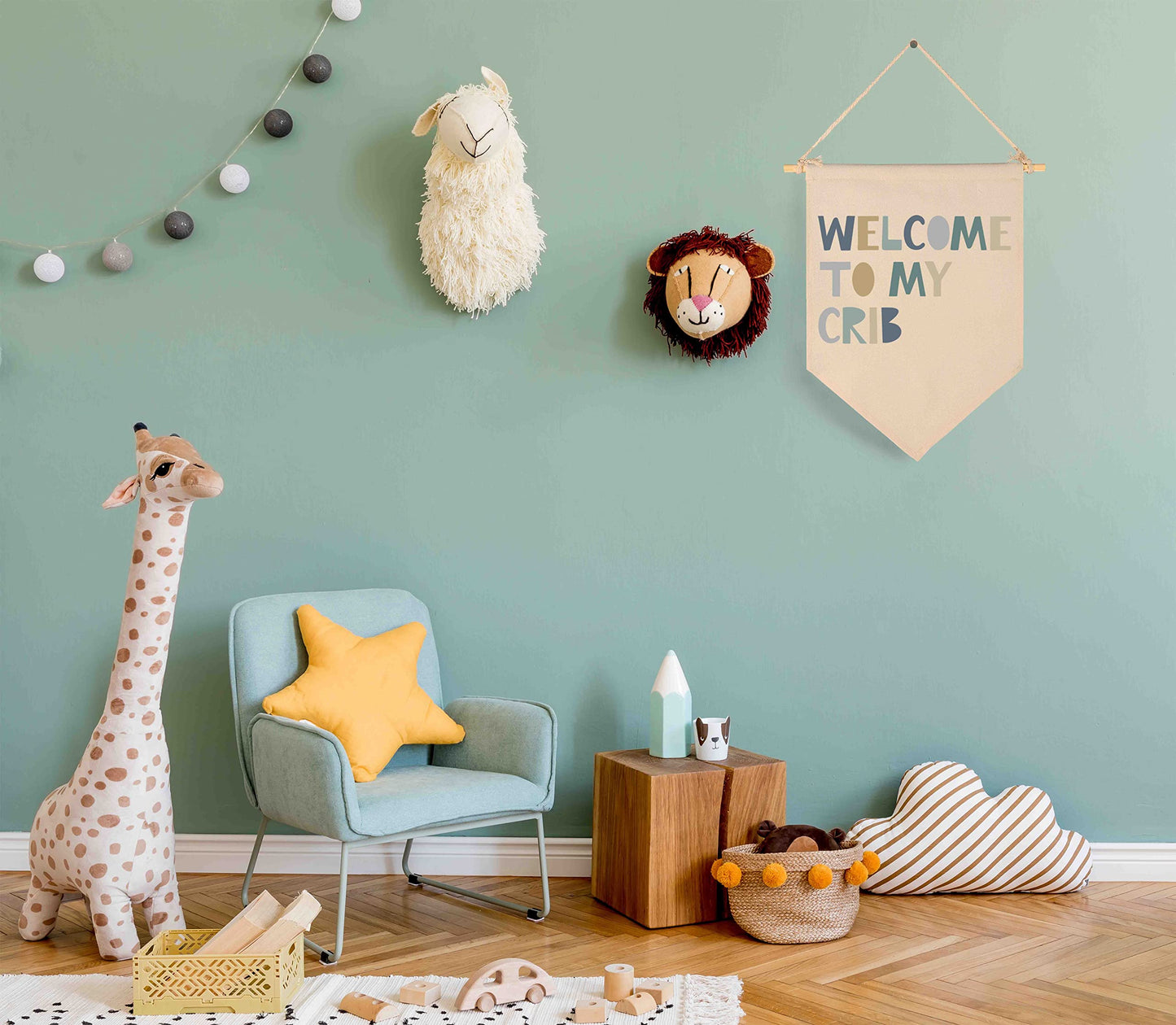 Boys Nursery Gift-Welcome to My Crib- Canvas Hanging Pennant Flag Banner Wall Sign Decor Gift for Nursery Baby Kids Boy Newborn Nephew Teen Bedroom Playroom Front Door- Birthday Christmas Gift