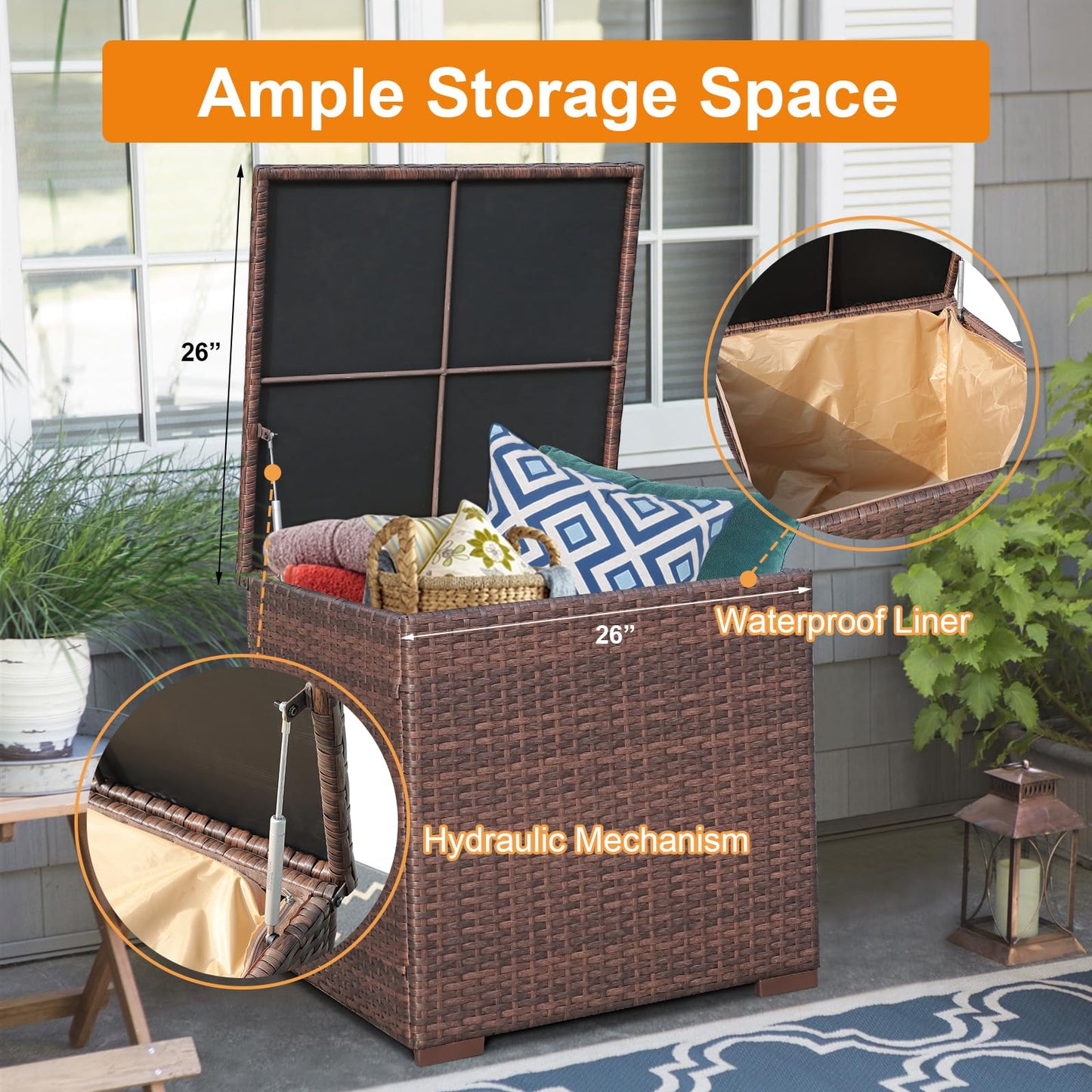 Super Patio 8 Pieces Patio Furniture Sets, All Weather Outdoor Sectional Patio Sofa, U-Shaped PE Wicker Patio Conversation Sets w/Storage Box, Coffee Table, 3 Pillows, for Garden, Porch, Brown