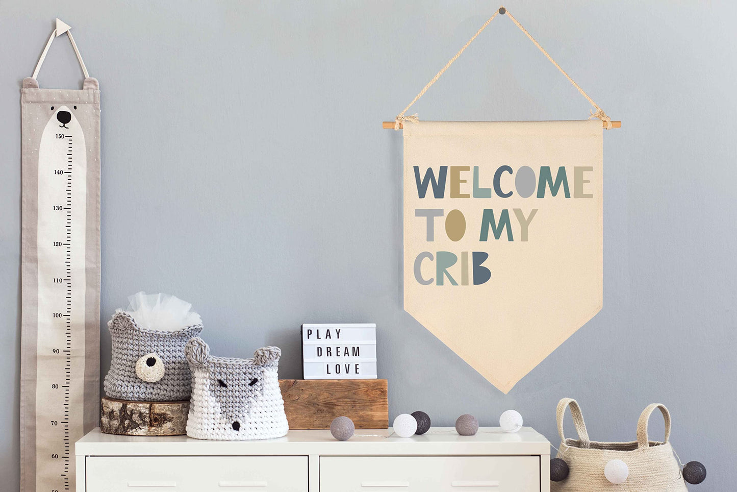 Boys Nursery Gift-Welcome to My Crib- Canvas Hanging Pennant Flag Banner Wall Sign Decor Gift for Nursery Baby Kids Boy Newborn Nephew Teen Bedroom Playroom Front Door- Birthday Christmas Gift