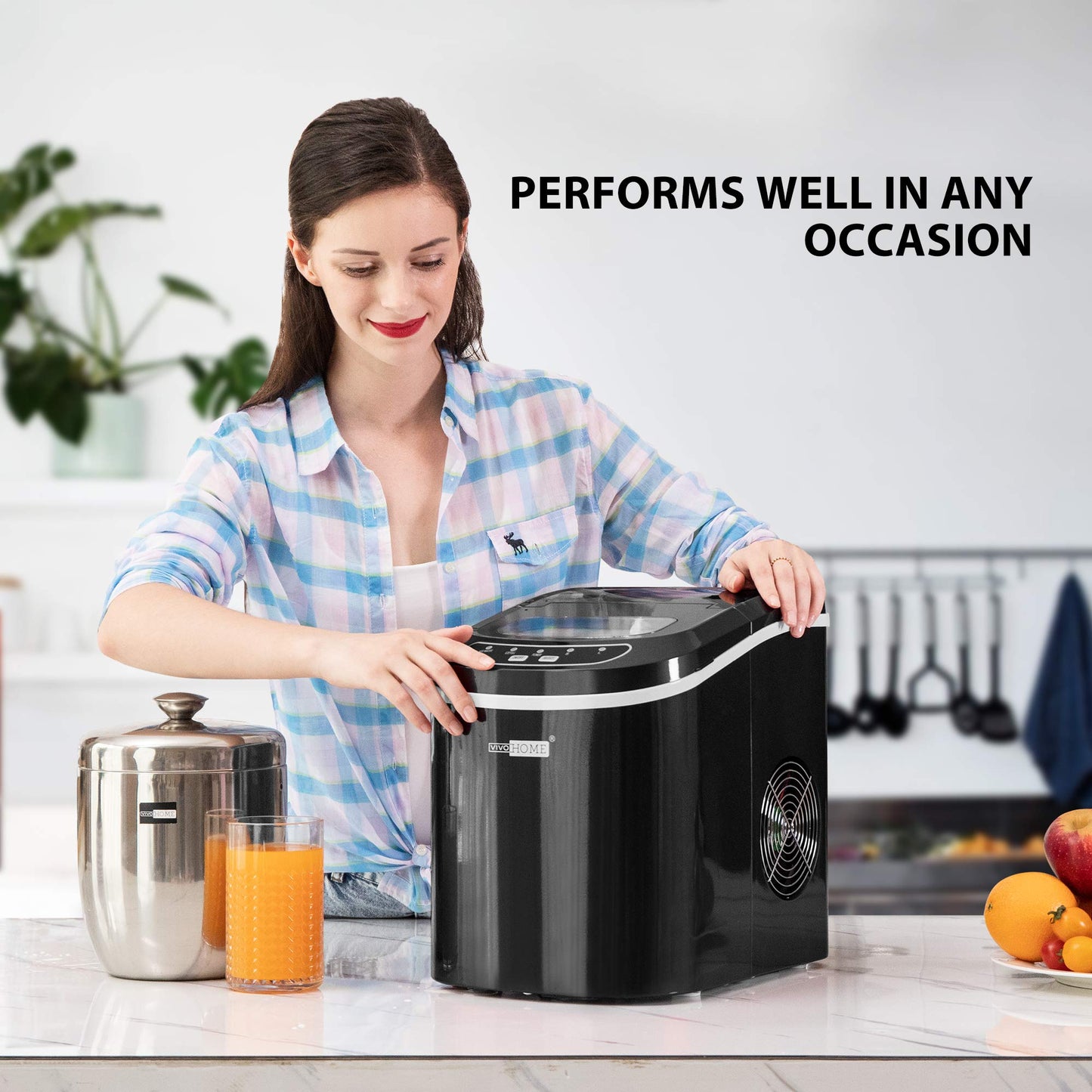 VIVOHOME Electric Portable Compact Countertop Automatic Ice Cube Maker Machine with Hand Scoop and Self Cleaning Function 26lbs/Day Black