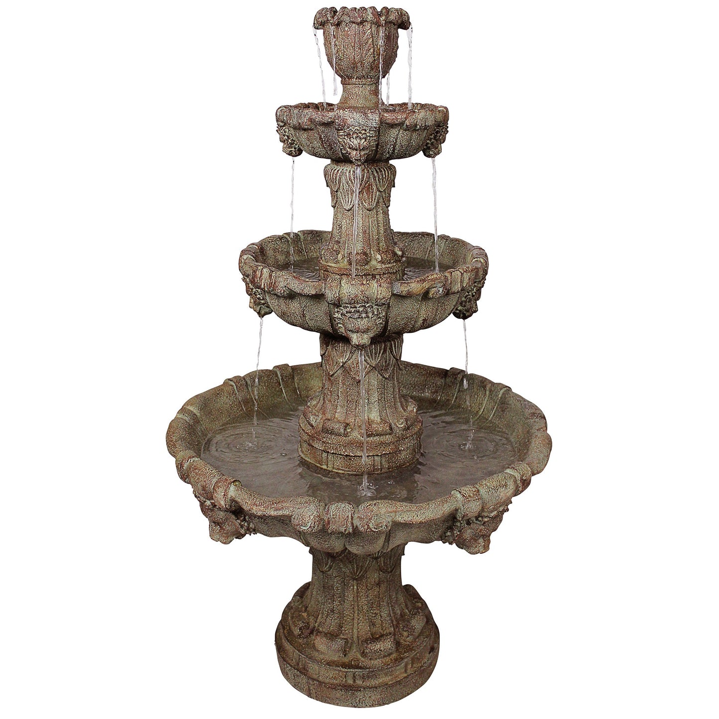 Water Fountain - Nearly 5 Foot Tall Medici Lion Four Tier Garden Decor Fountain: Brown Stone Finish - Outdoor Water Feature