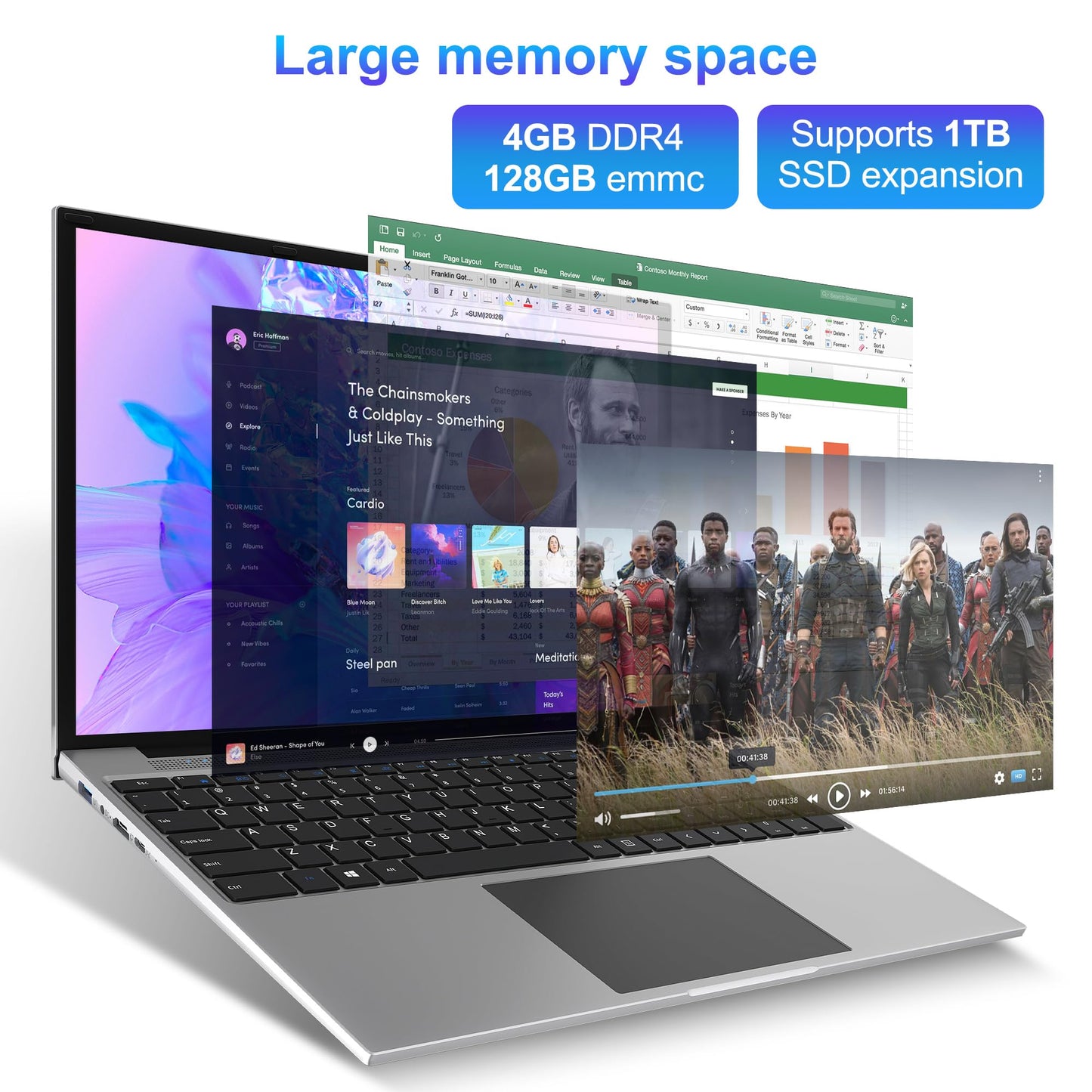 jumper Laptop, 16 Inch FHD IPS 16:10 Screen, Intel Celeron Quad Core CPU, 4GB RAM 128GB Storage, Office 365 1-Year Subscription, Laptops Computer with Numeric Keypad, 4 Stereo Speakers, 5G WiFi.