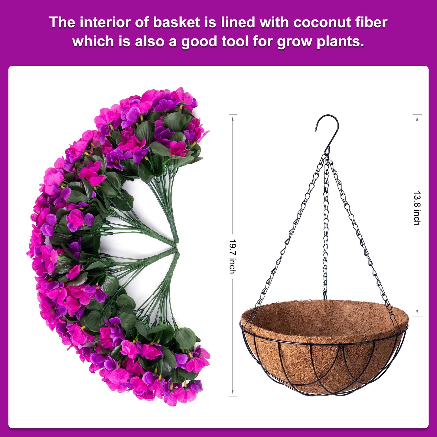 INXUGAO Artificial Hanging Flowers with 12" Basket Outdoor Spring Decor, Fake Hydrangea UV Resistant Arrangements in Pot Planter Decor for Indoor Porch Garden Yard(Double Lotus)