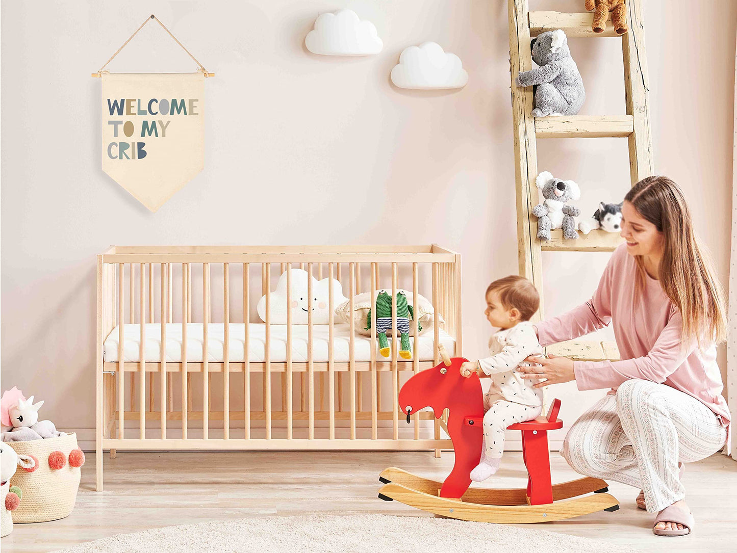 Boys Nursery Gift-Welcome to My Crib- Canvas Hanging Pennant Flag Banner Wall Sign Decor Gift for Nursery Baby Kids Boy Newborn Nephew Teen Bedroom Playroom Front Door- Birthday Christmas Gift