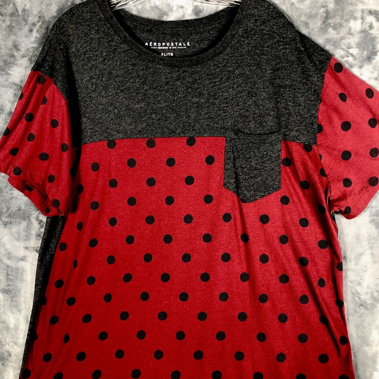 Aéropostale Women’s Shirt Relaxed Gray And Red Polkadot Short Sleeve Extra Large
