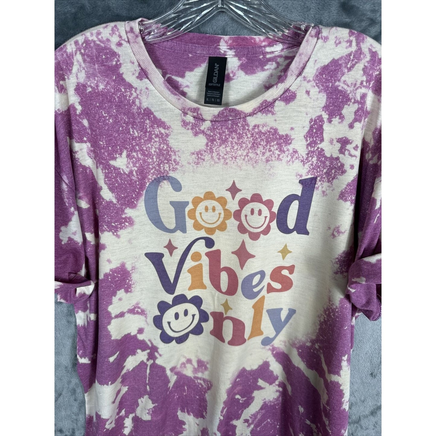 Women’s Shirt Good Vibes Only Tie-Dye Bleached Purple Size Extra Large