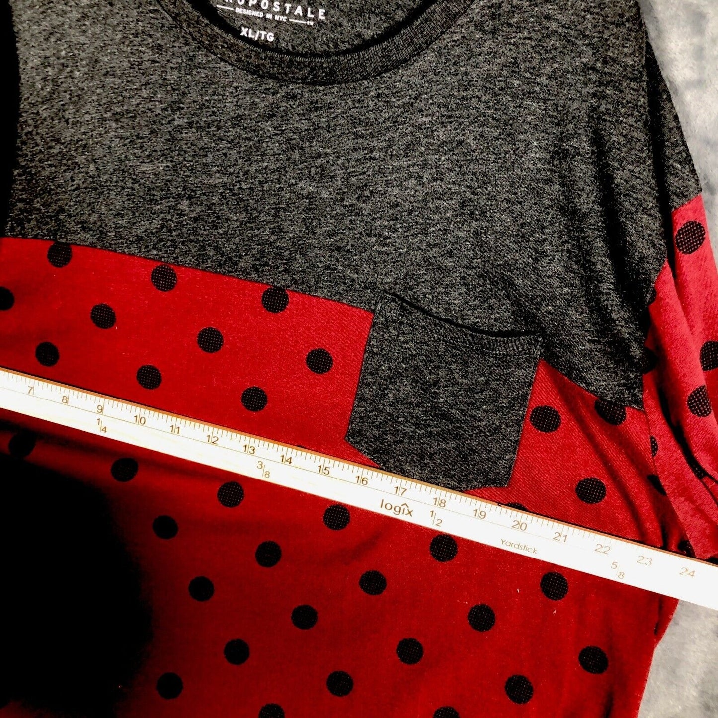 Aéropostale Women’s Shirt Relaxed Gray And Red Polkadot Short Sleeve Extra Large
