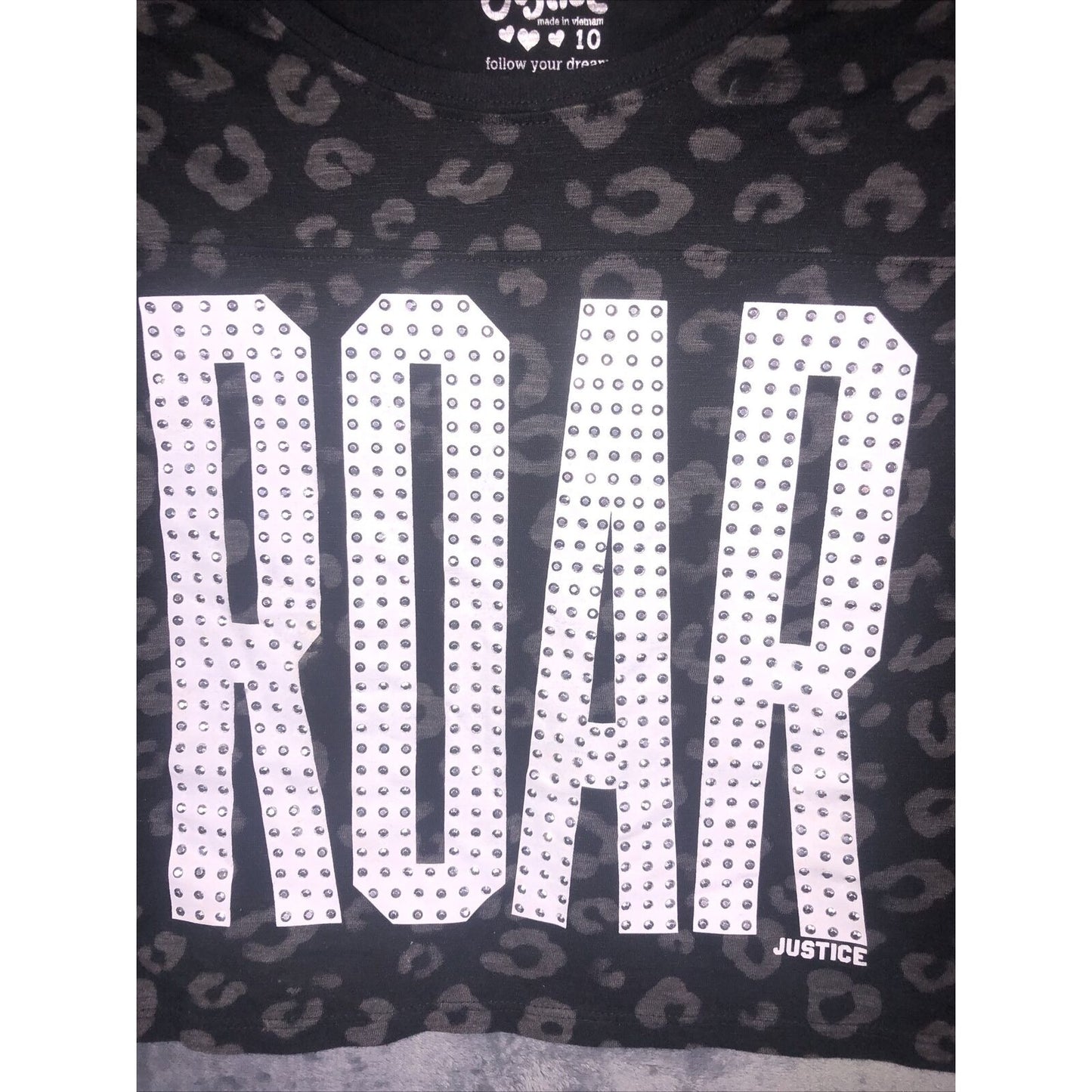 Justice Follow Your Dreams Girls T-Shirt Black Size 10 Roar Justice Studded