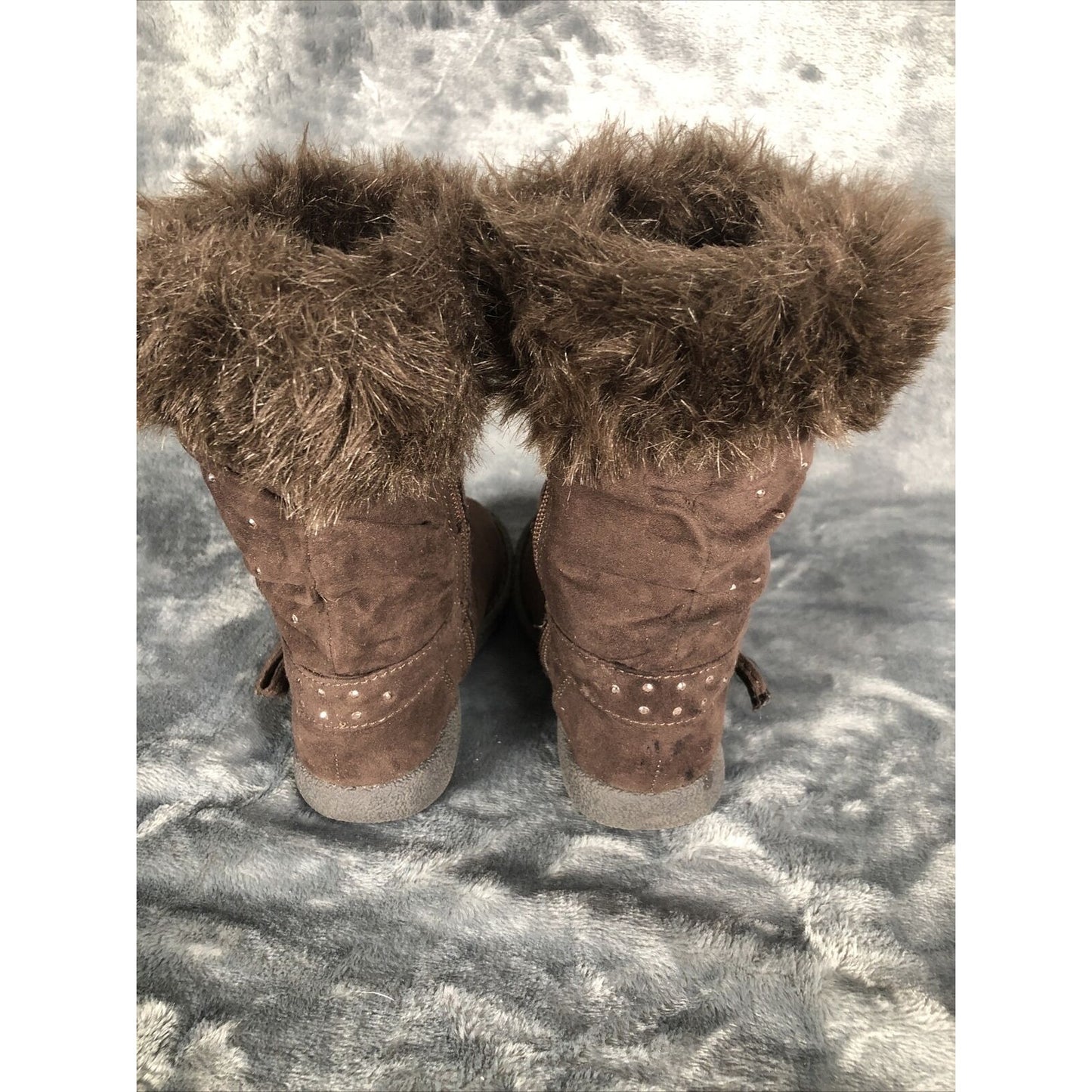 Piper Girls Boots Brown Bling Faux Fur Tops Size 7