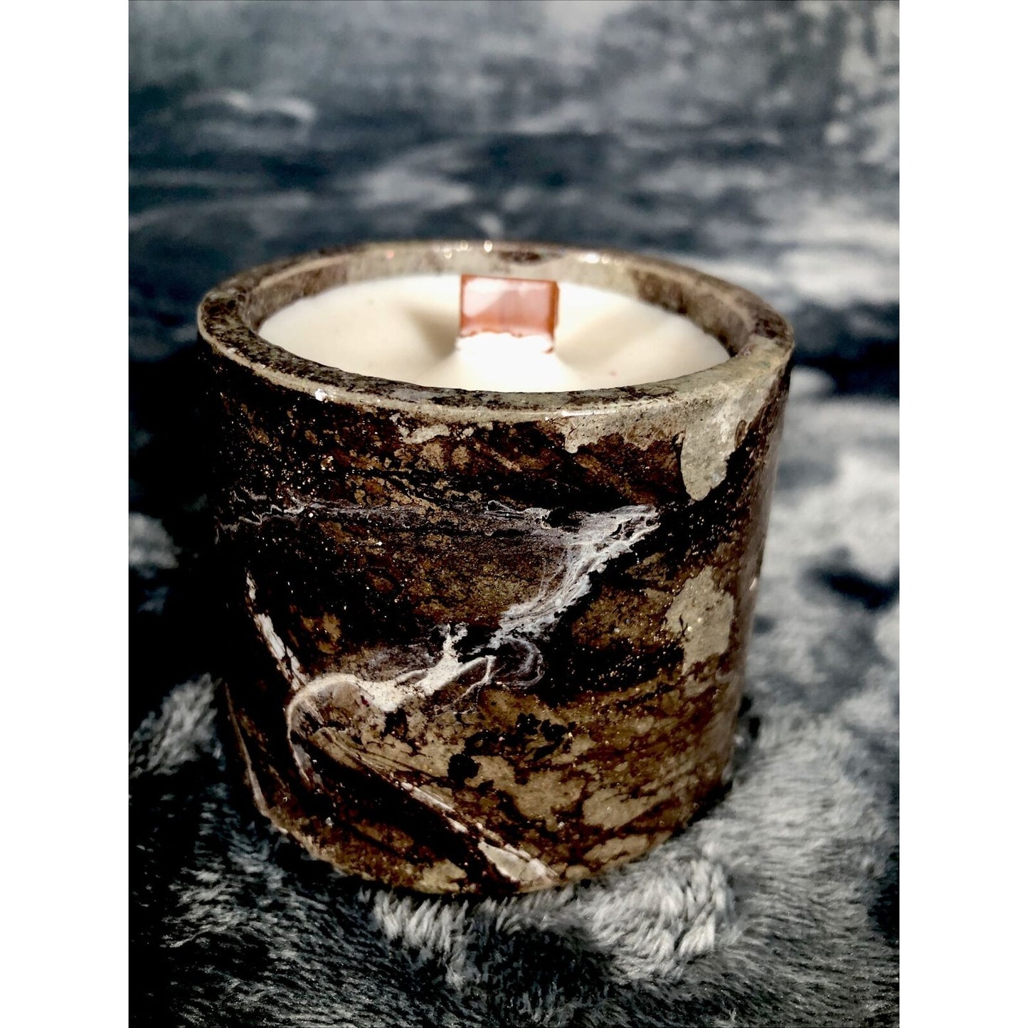 Hand Poured Candle Handmade Concrete Vessel Scent Iced Vanilla Woods