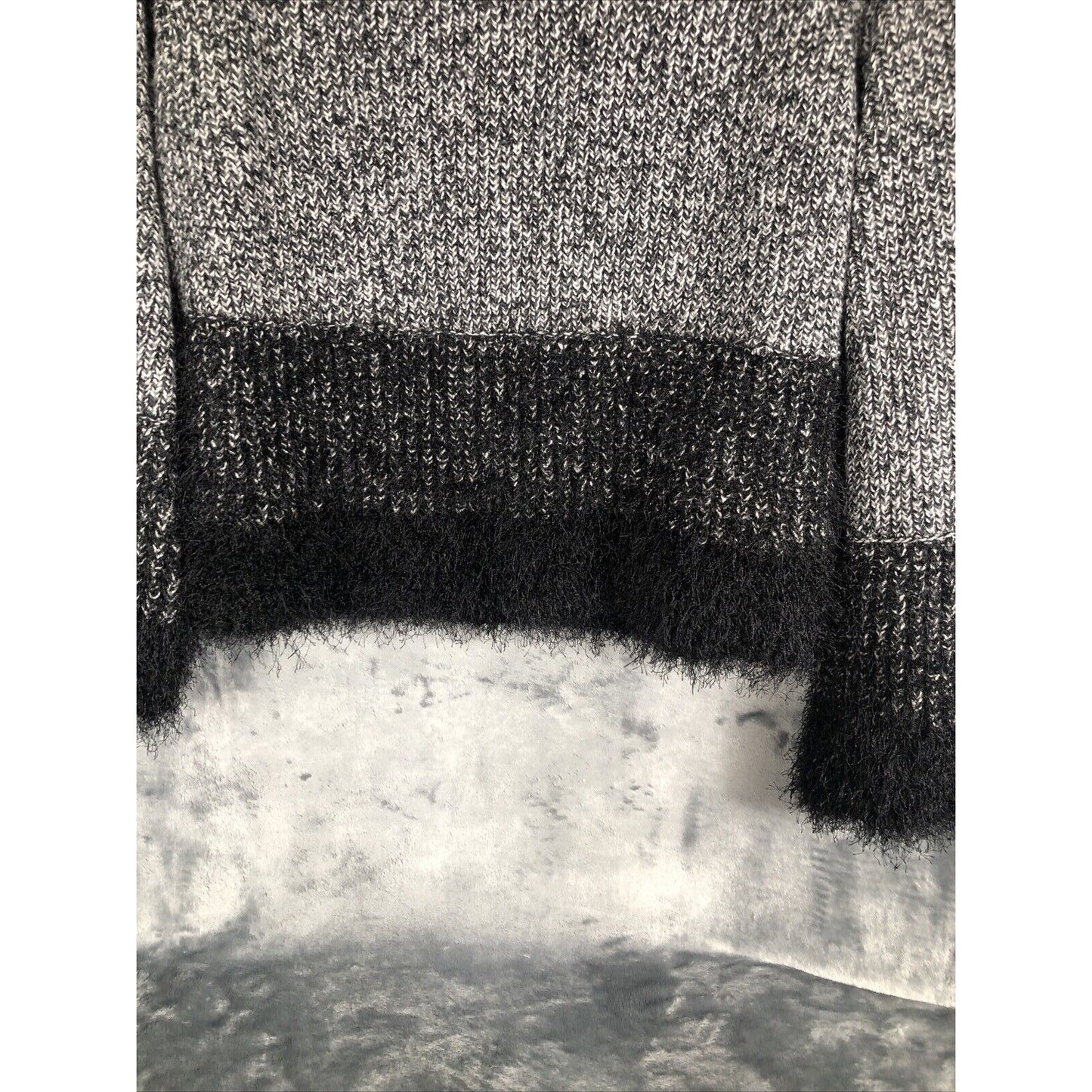 1. State Ladies Black and White Sweater Fuzzy Trim Sleeves and Waist Size Small