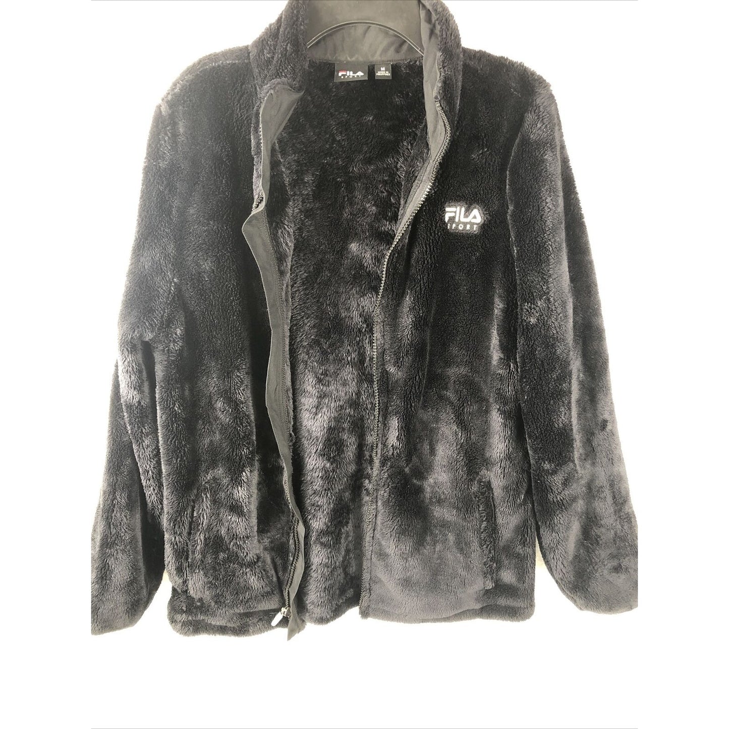 Fila Sport Women's Black Fleece Full Zip Light Jacket Faux Fur Size Medium
