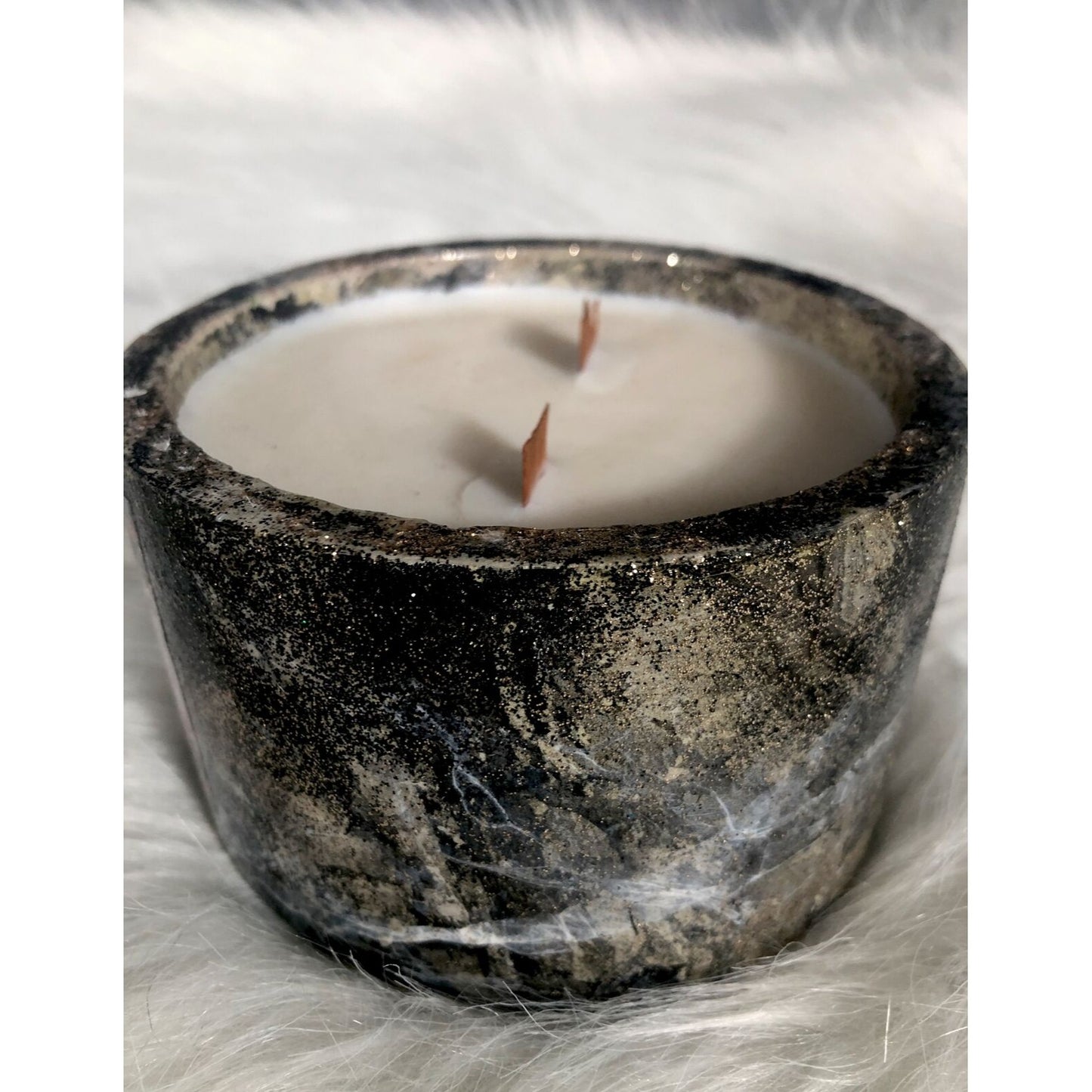 Soy Candle Hand Poured Iced Vanilla Woods Handmade Concrete Vessel 2 Wood Wicks