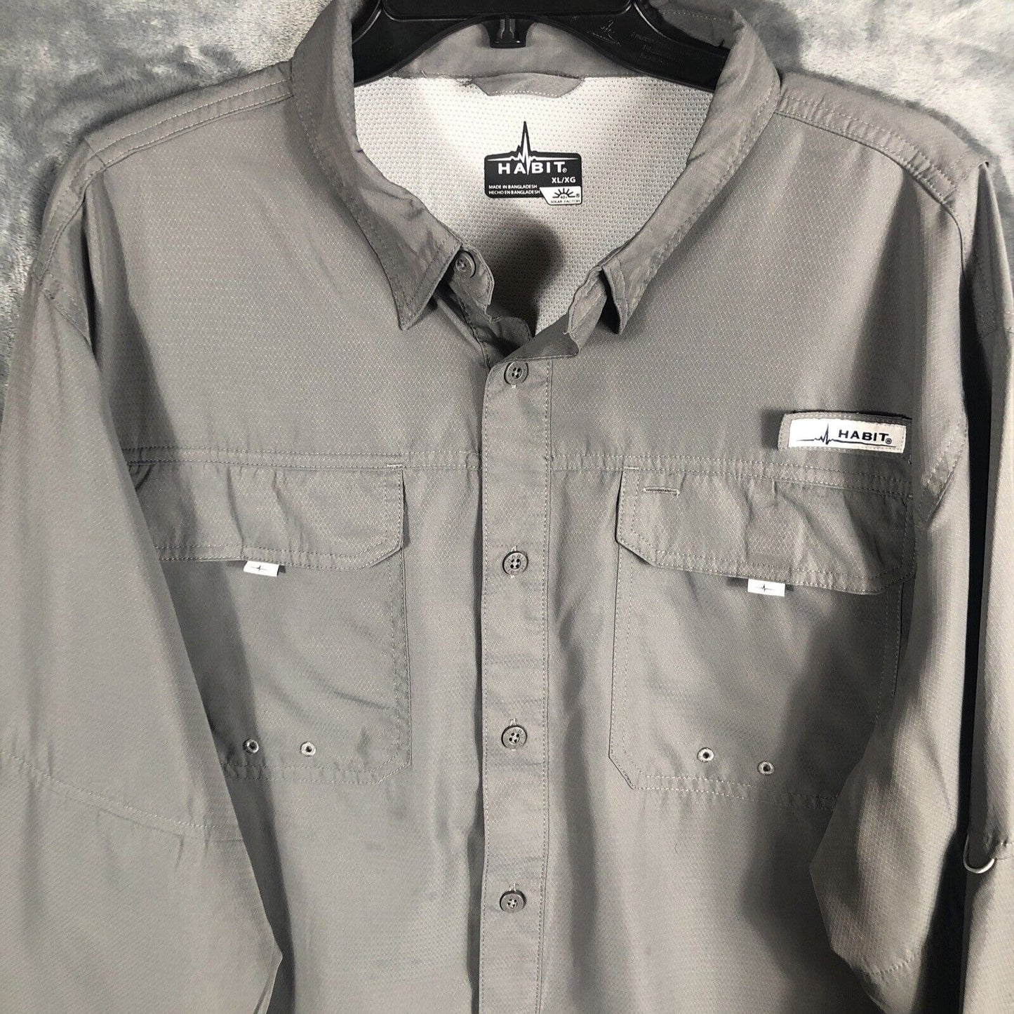 Habit Shirt Mens Extra Large Gray Long Sleeve Vented Fishing Outdoor Upf 40+