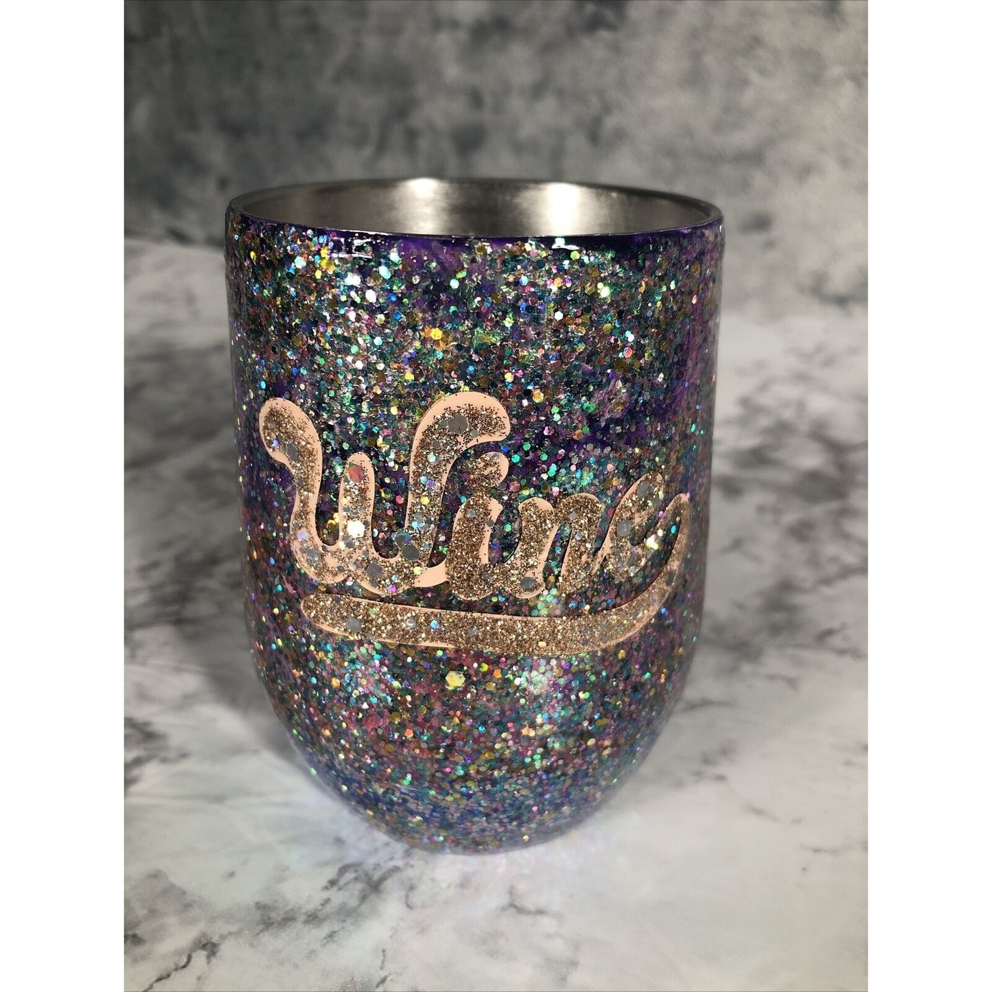 Wine Glass Handmade Stainless Steel Tumblr Custom Glitter With Design