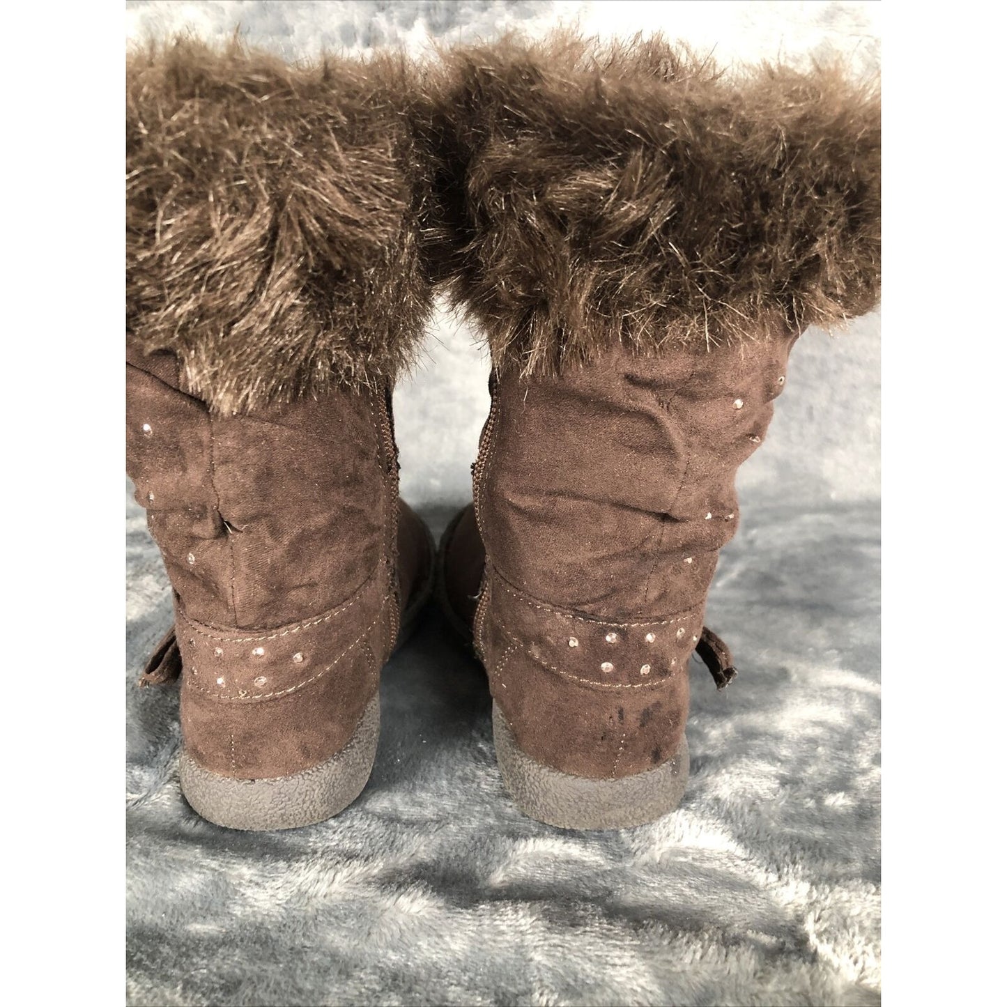 Piper Girls Boots Brown Bling Faux Fur Tops Size 7