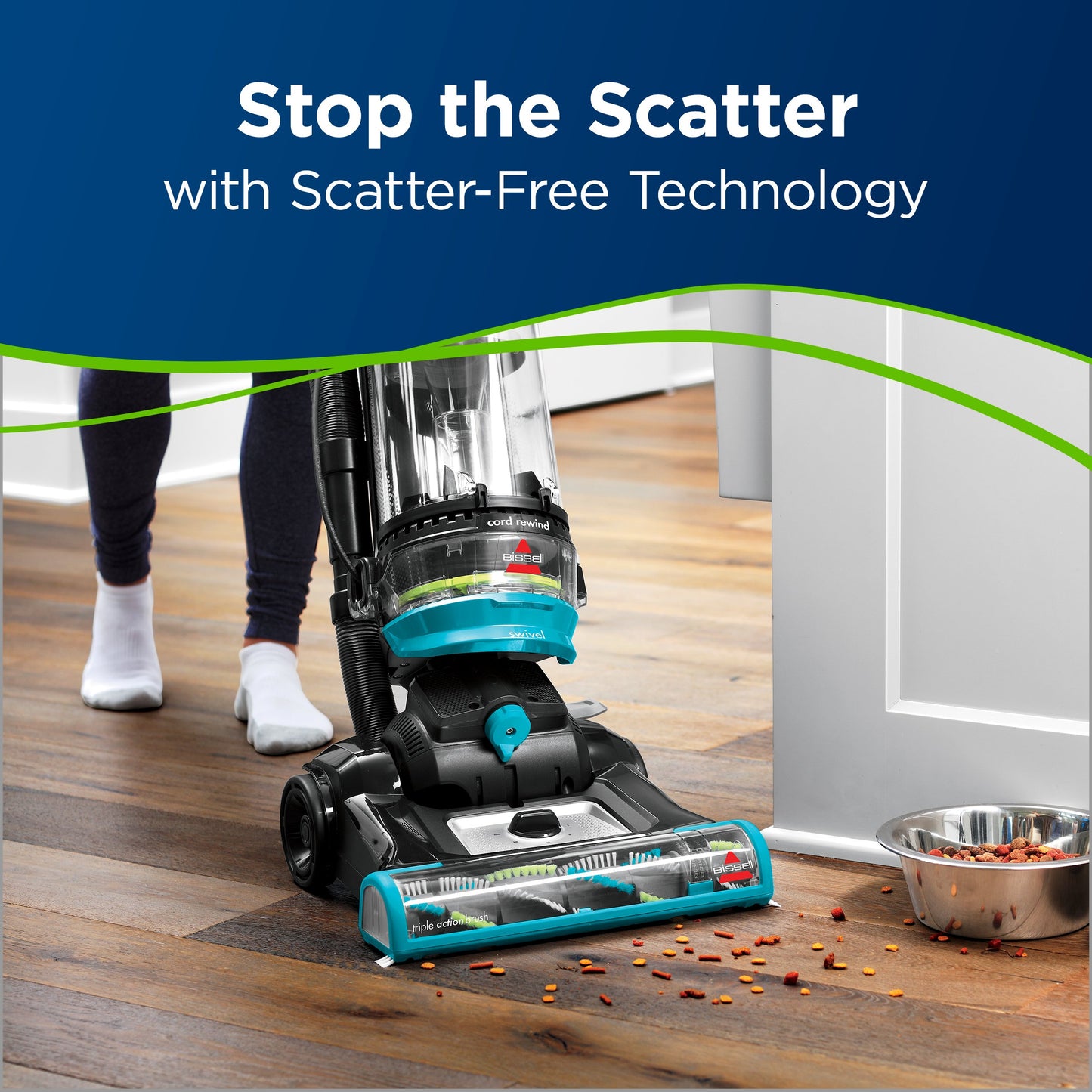 BISSELL CleanView Swivel Pet Upright Bagless Vacuum, Automatic Cord Rewind, Powerful Pet Hair Pickup, Specialized Tools, Large Dirt Tank, Teal