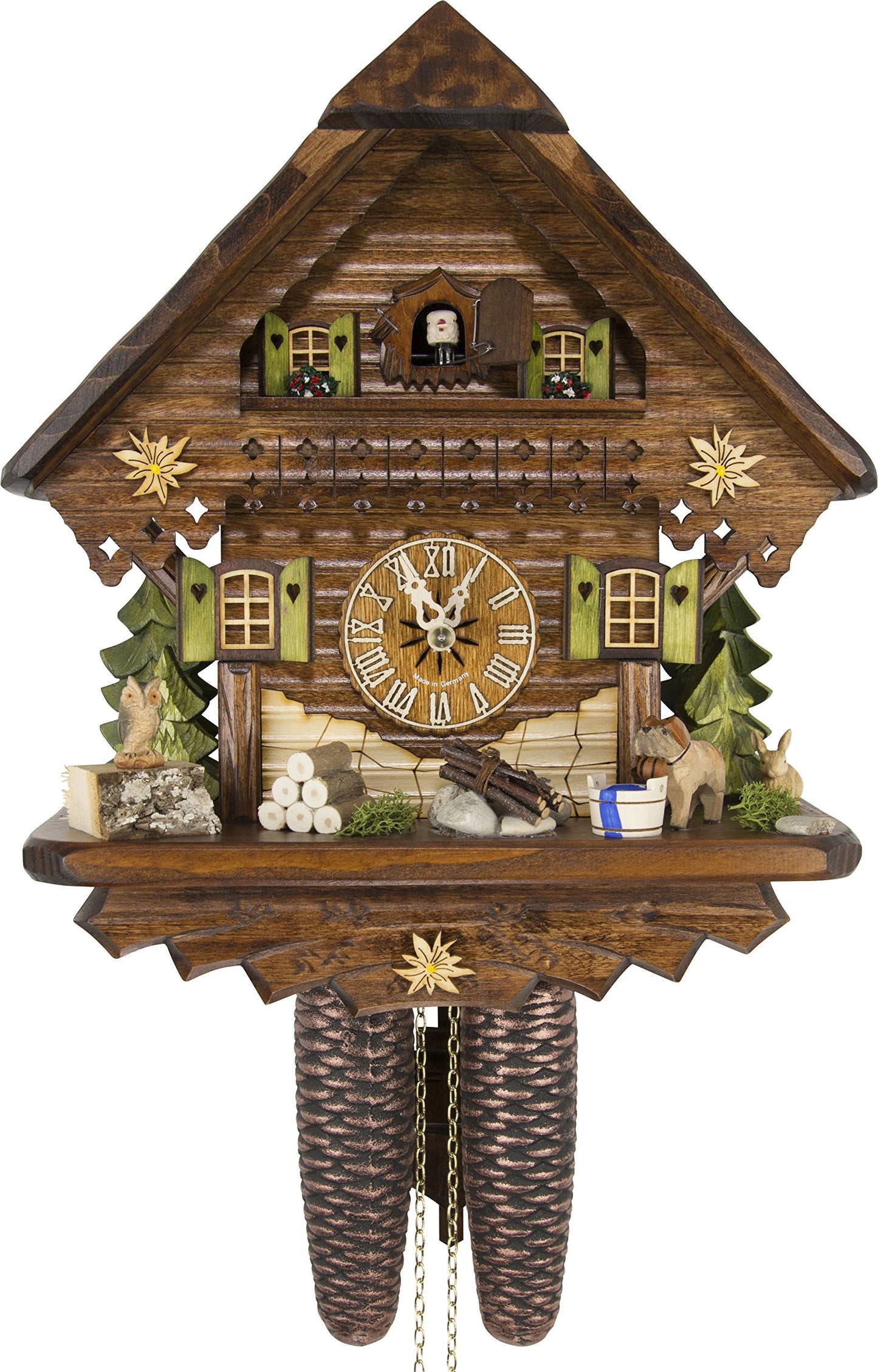 Cuckoo-Palace German Cuckoo Clock - Summer Meadow Chalet with 8-Day-Movement - 13 1/3 inches Height - Black Forest Clock
