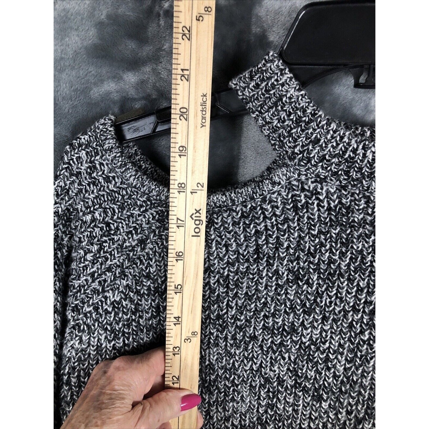 1. State Ladies Black and White Sweater Fuzzy Trim Sleeves and Waist Size Small