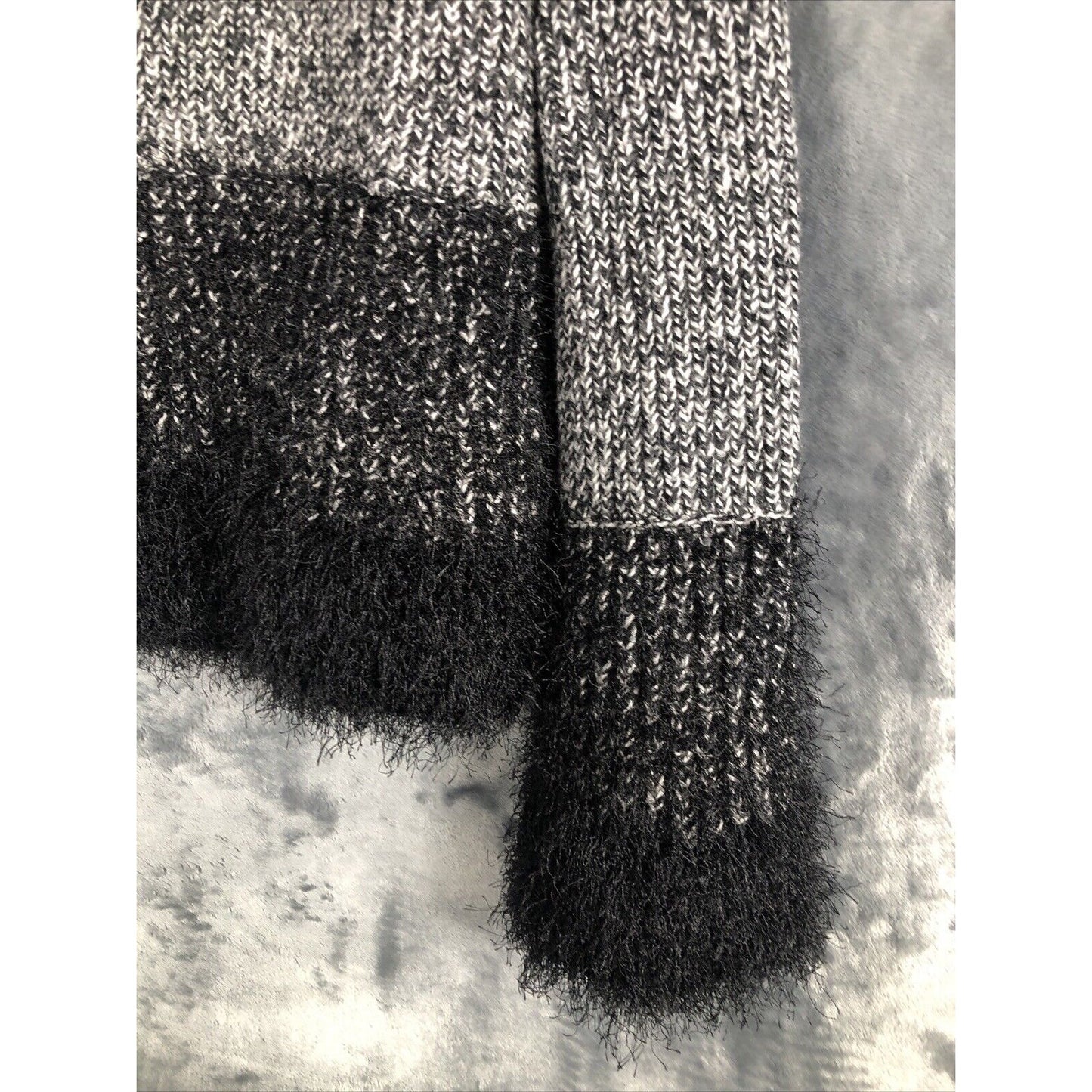 1. State Ladies Black and White Sweater Fuzzy Trim Sleeves and Waist Size Small