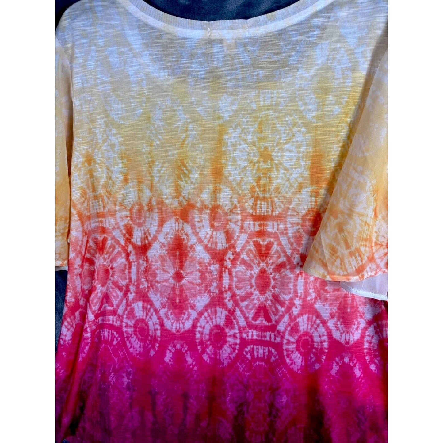 Concepts Women's Size 3X (22) Multicolor Tie Dye Accented Flutter Sleeve Top