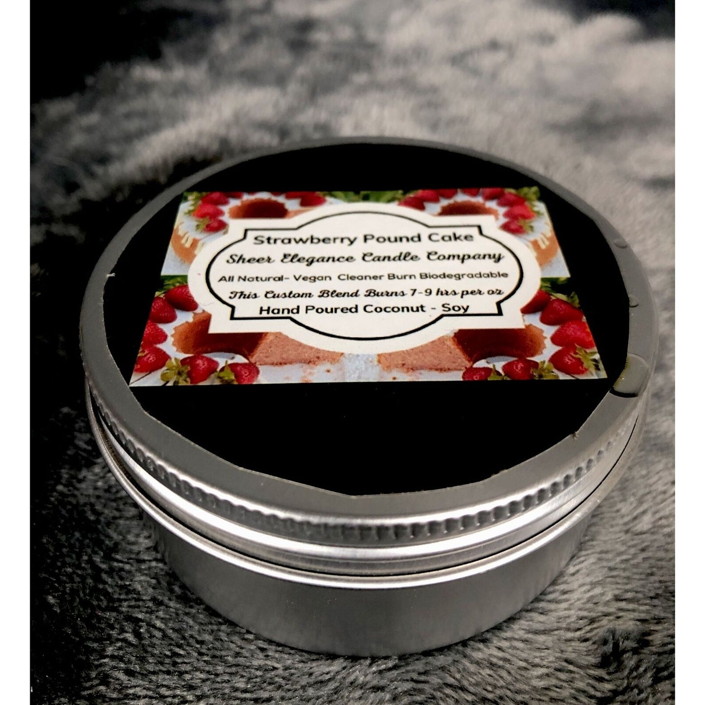 Hand Poured Candles Coconut Soy Blend Strawberry Poundcake 4 Ounce Tin
