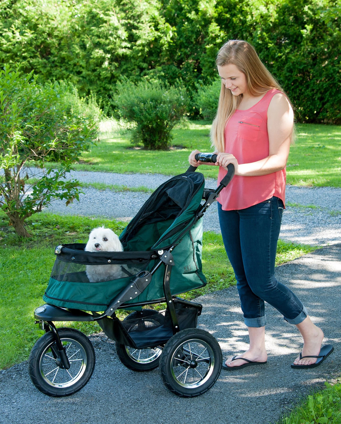 Pet Gear No-Zip Jogger Pet Stroller for Cats/Dogs, Zipperless Entry, Airless Tires, Easy One-Hand Fold, Cup Holder + Storage Basket