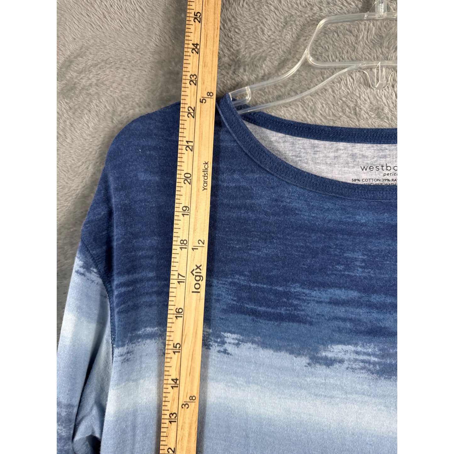 Westbound Petite Long-Sleeve Ombre Blue Gradient Top