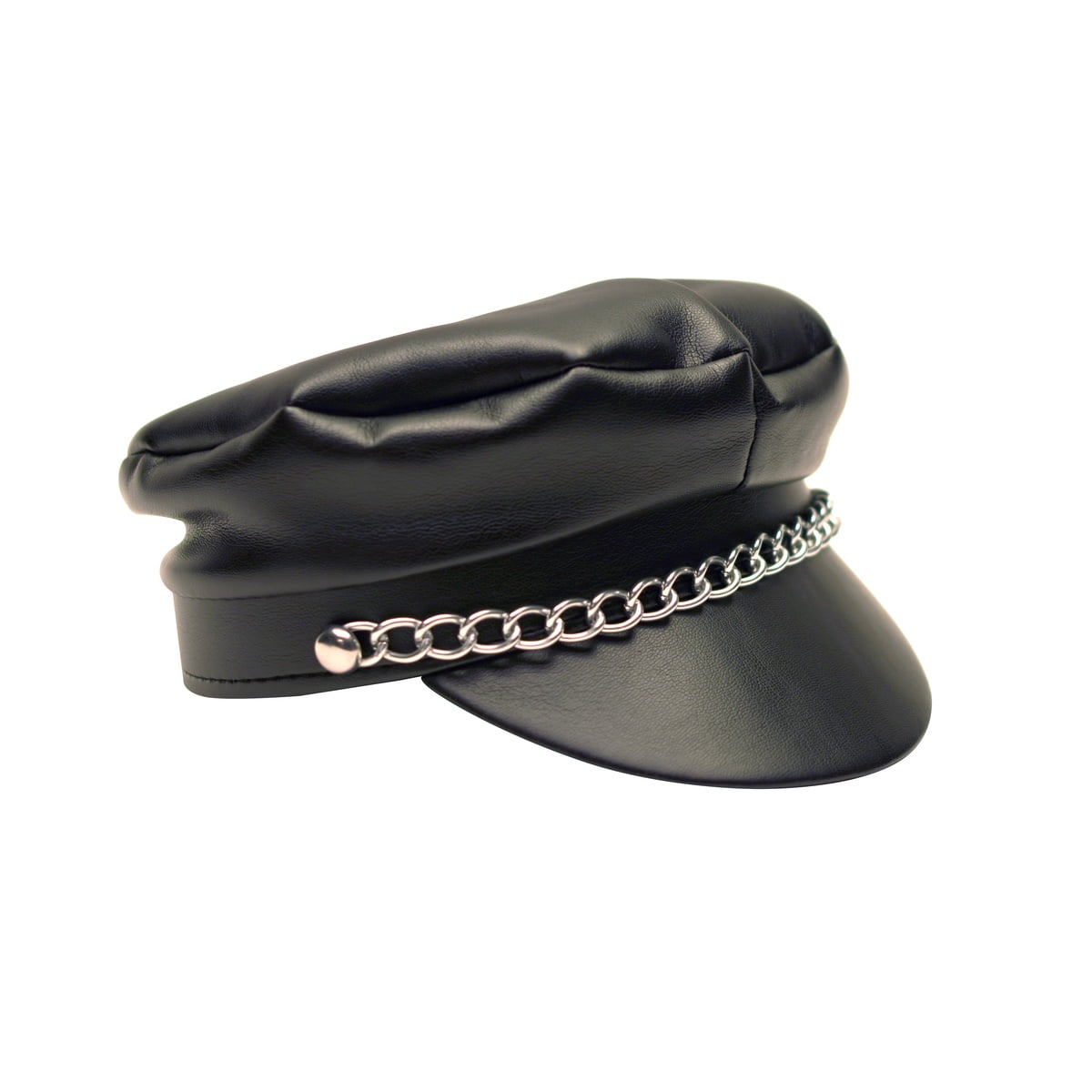 TreasureGurus Biker Chain Black Faux Leather Hat, Motorcycle Cap, Cosplay Halloween Party Costume Accessory - Walmart.com