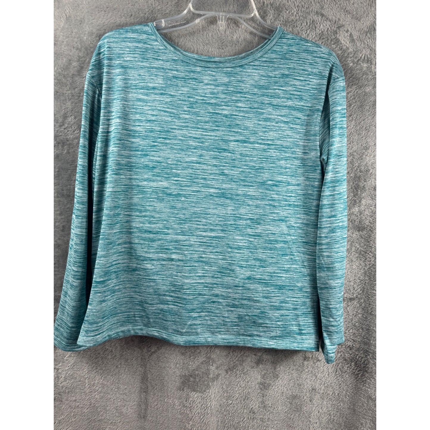 Xersion Womens Quick-Dri Blue Heathered Twist Front Long Sleeve Top L