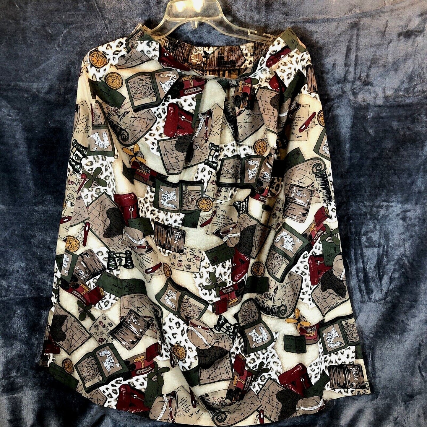 Alfred Dunner Skirt Womans Safari-Themed A-Line With Elastic Waist & Map Print