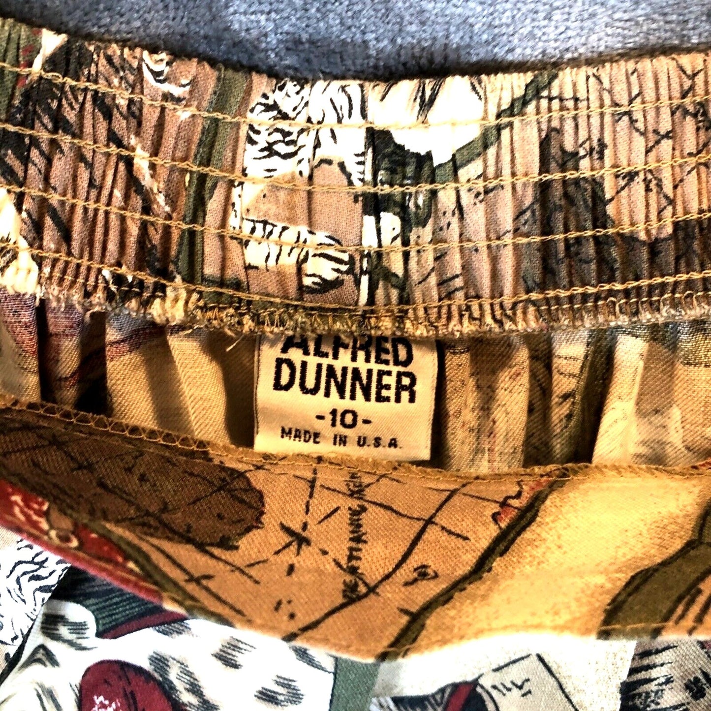 Alfred Dunner Skirt Womans Safari-Themed A-Line With Elastic Waist & Map Print