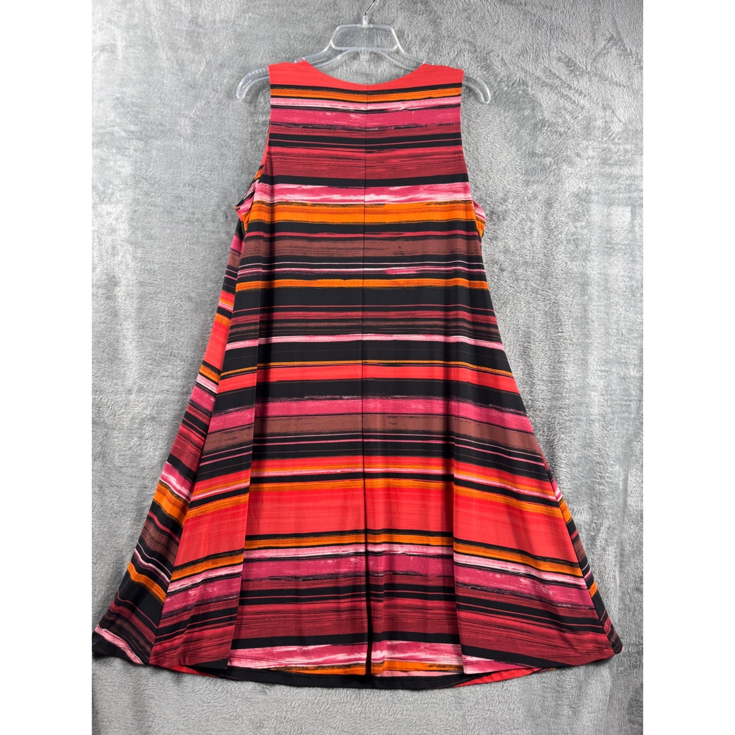 Anne Klein Womens Sleeveless V-Neck Multicolored Striped Dress L Poly/Spandex